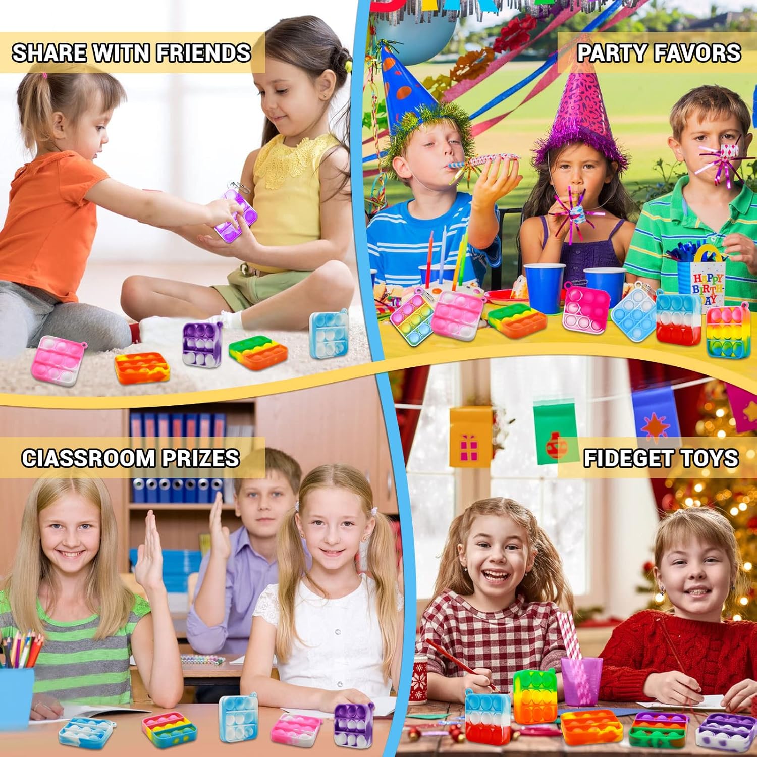 128 Pcs Pop Fidget Keychain Pack for Kids Adults