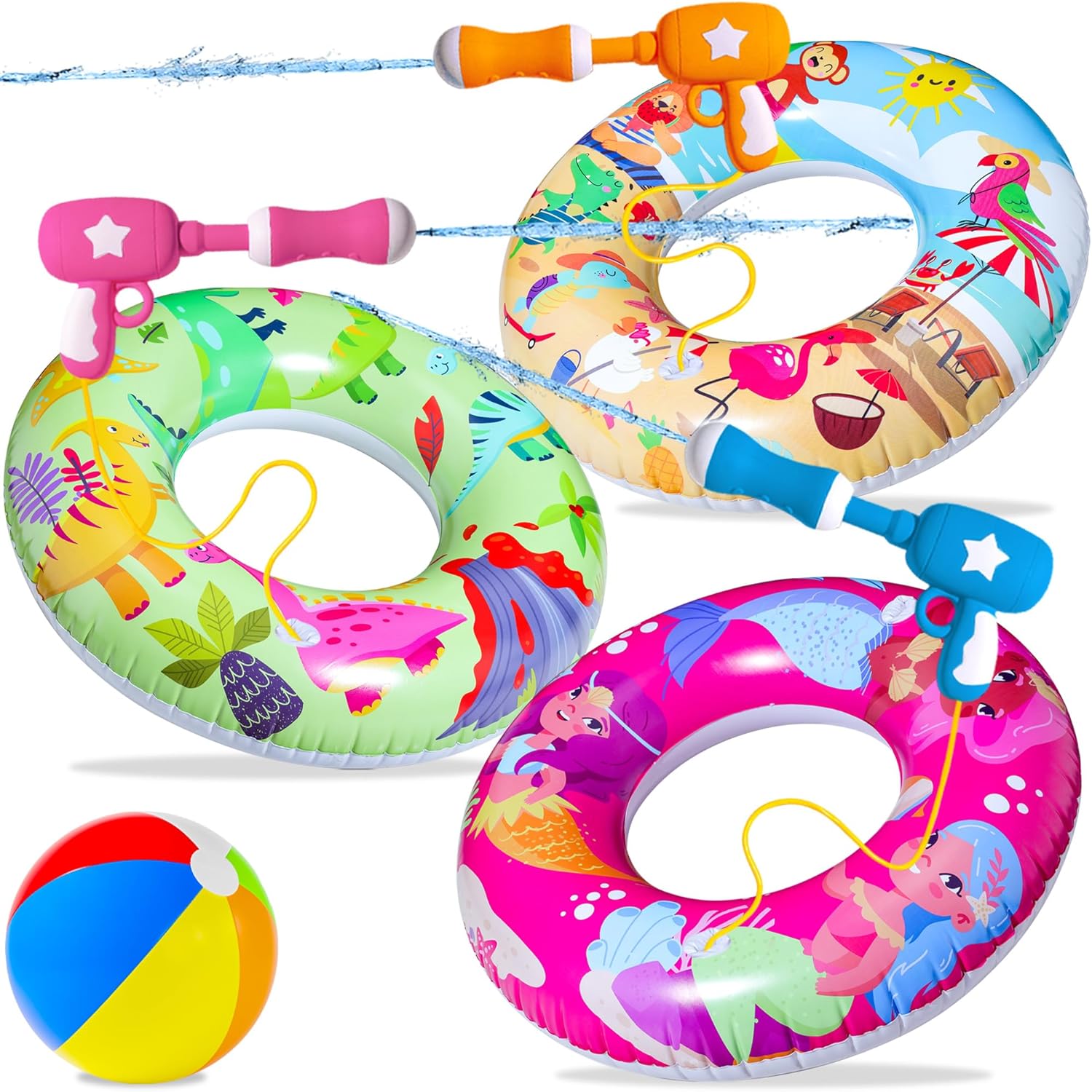 Pool Party Set with 3 Swim Rings Water Guns and Beach Ball