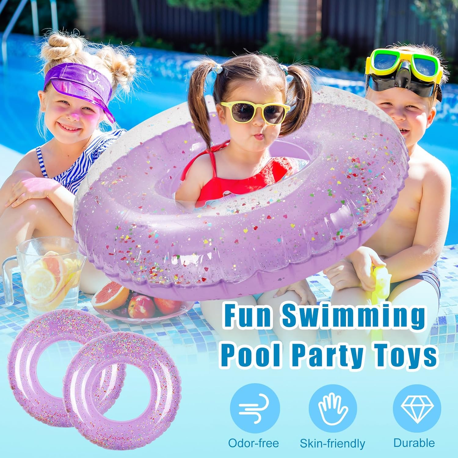 Whaline 3Pcs Purple Glitter Inflatable Swim Rings