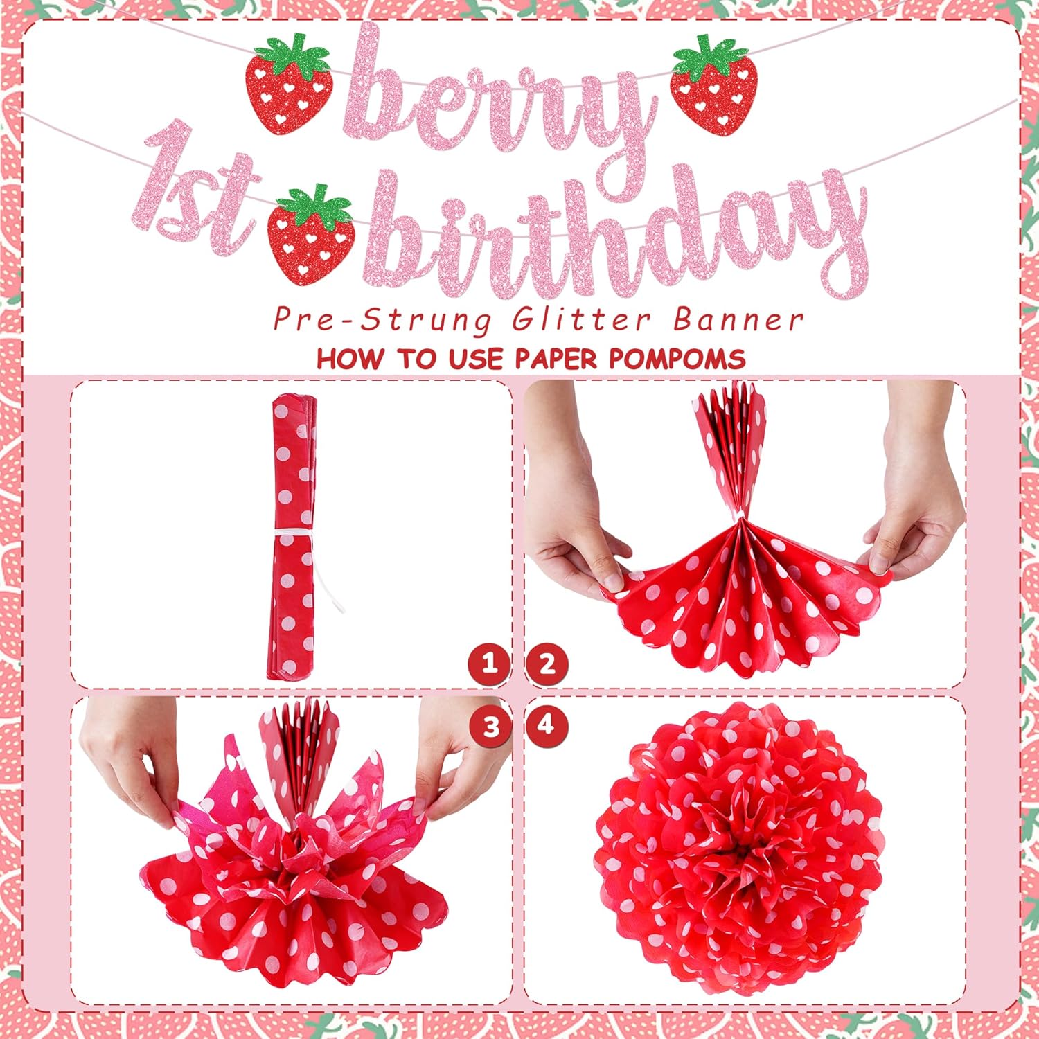 Berry First Birthday Decor 14 Pcs Set for Girls
