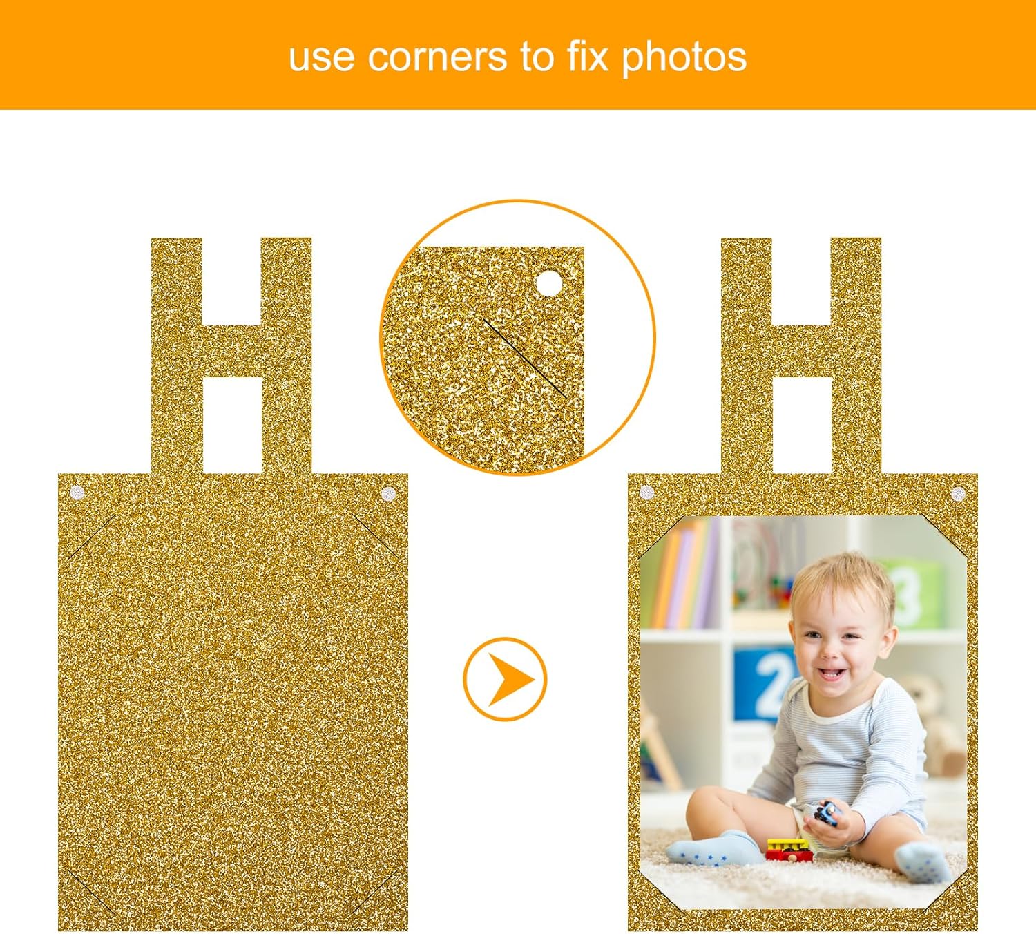 Golden Happy Birthday Photo Banner for Kids and Adults