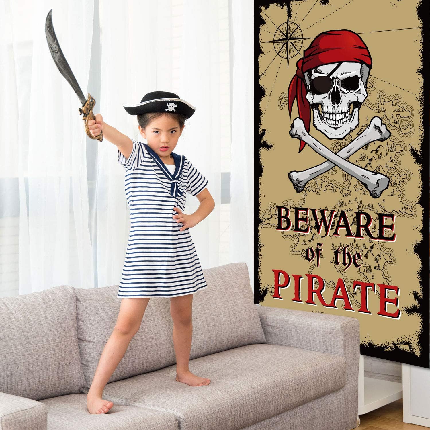 Beware of Pirates Door Banner for Party Decorations