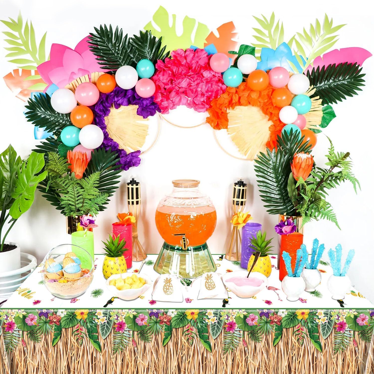 4 Pack Hawaiian Luau Grass Tablecloths for Parties
