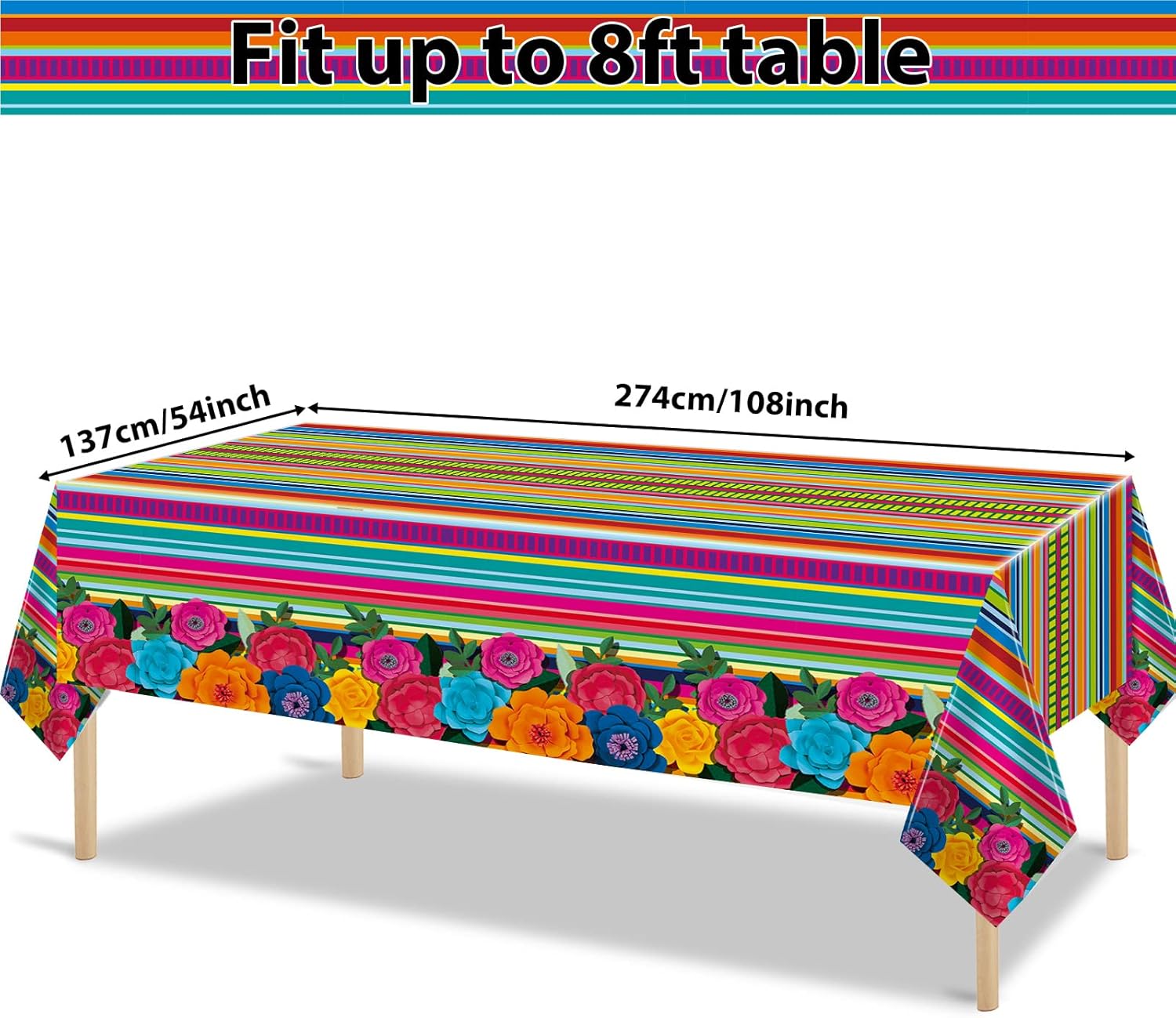 3 Pieces Mexican Fiesta Tablecovers Floral Stripes Party Decor