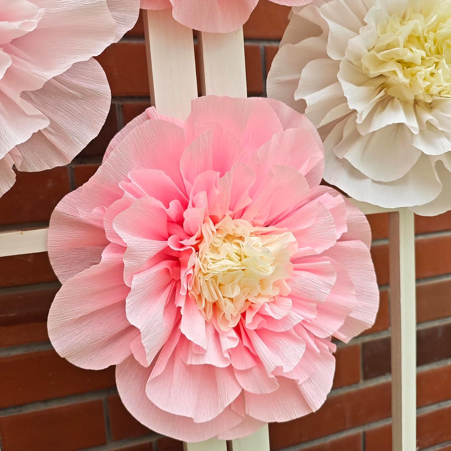 Mybbshower Crepe Paper Flowers Pack of 4 Blush Pink White
