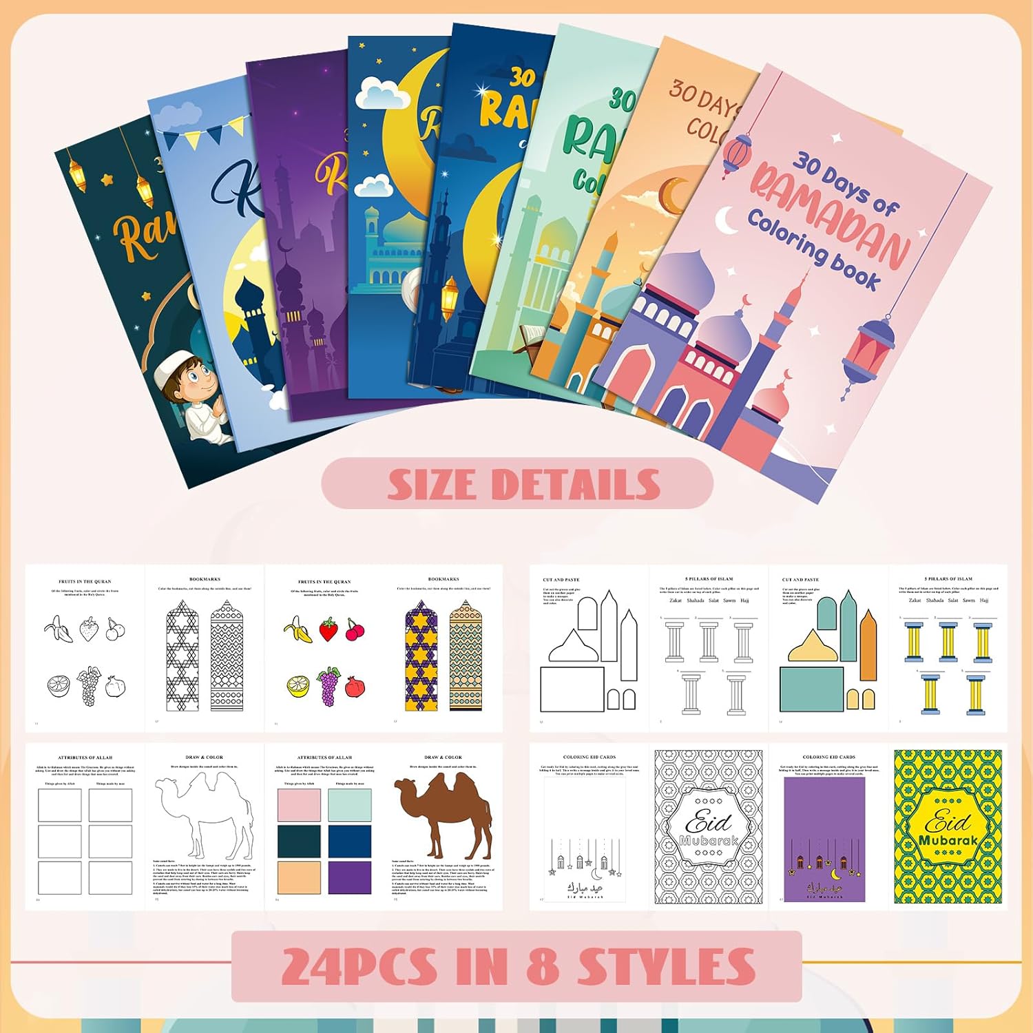 Zhanmai 48 Pcs Ramadan Activity Book Set with Stacking Crayons