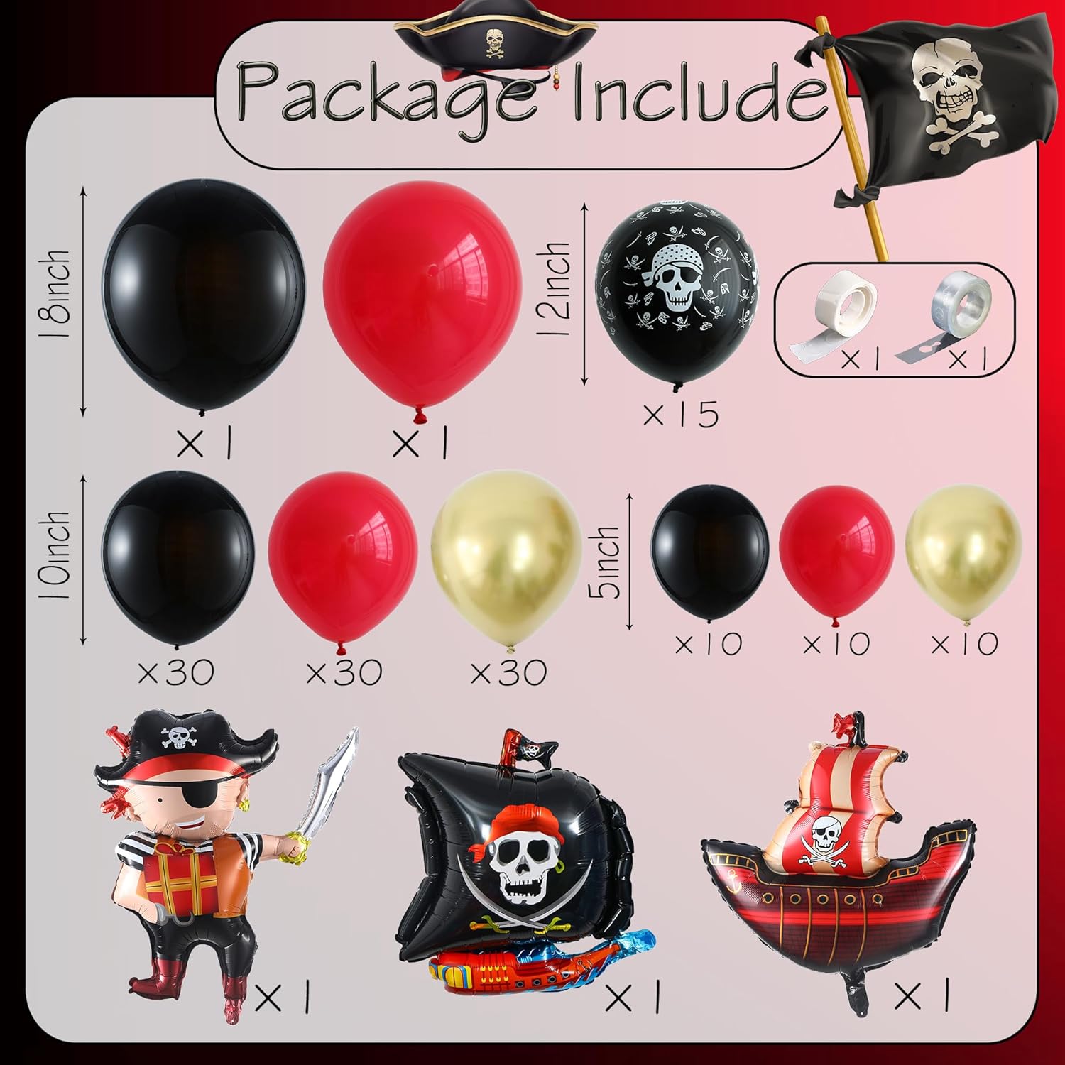 Pirate Birthday Decorations 142Pcs Balloon Kit with Arch and Garland
