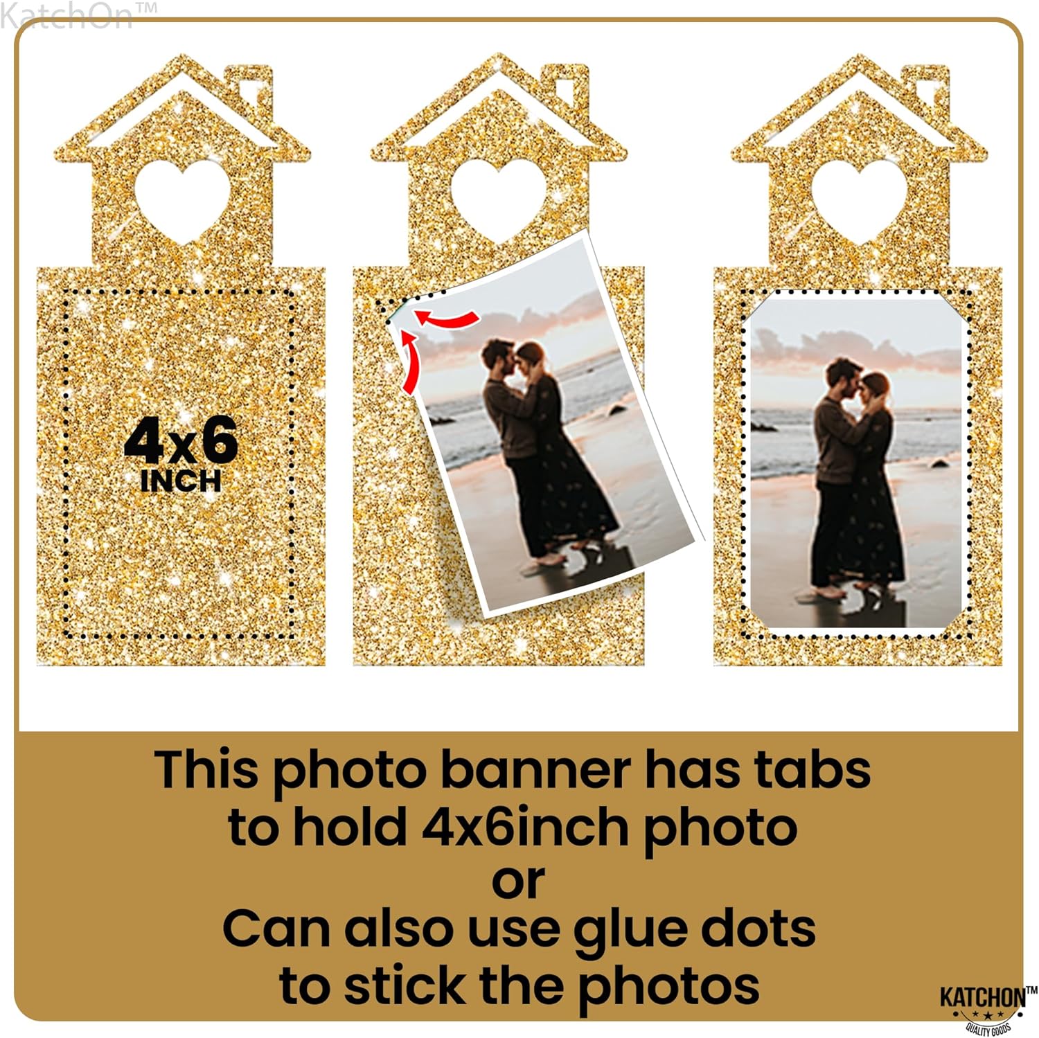 KatchOn Gold Glitter Engagement Photo Banner - 10 Feet 2 Strings No DIY