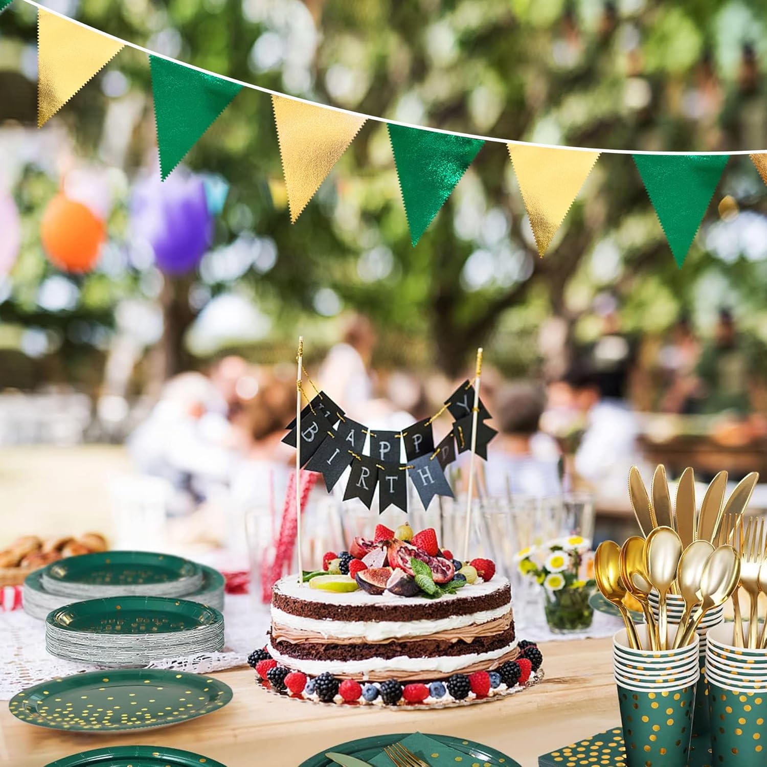 Green Gold Metallic Triangle Pennant Banner Flag Bunting Garland for Parties
