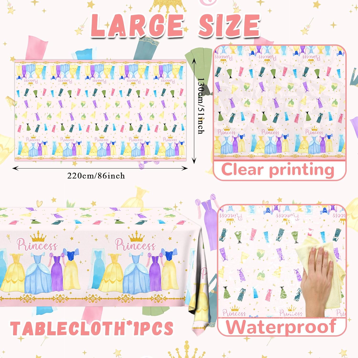 Cextoga Princess Tablecloths 3pcs Waterproof Party Decorations