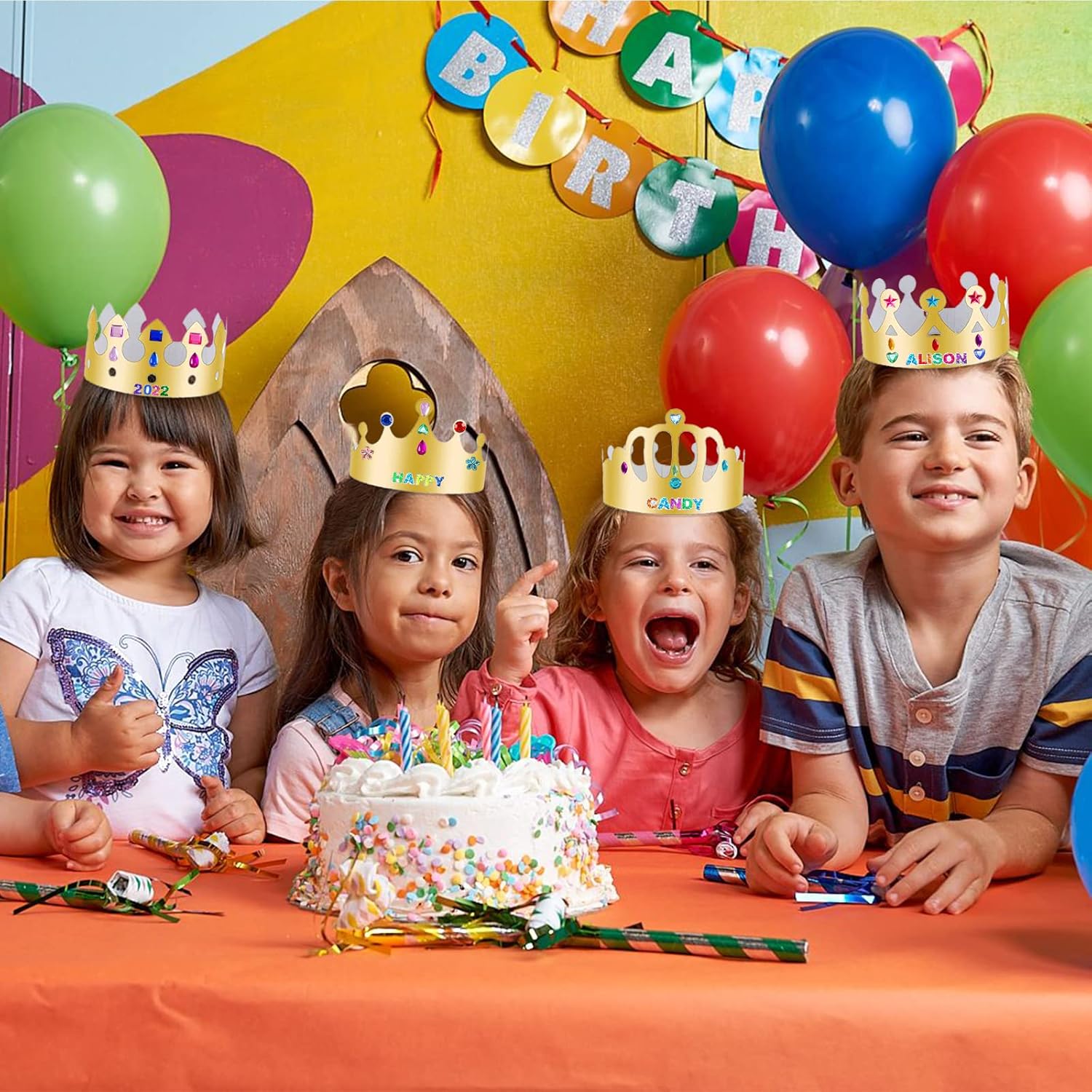 ZYNERY 47 PCS Golden Party Hats with Gem Stickers and Rhinestone Numbers