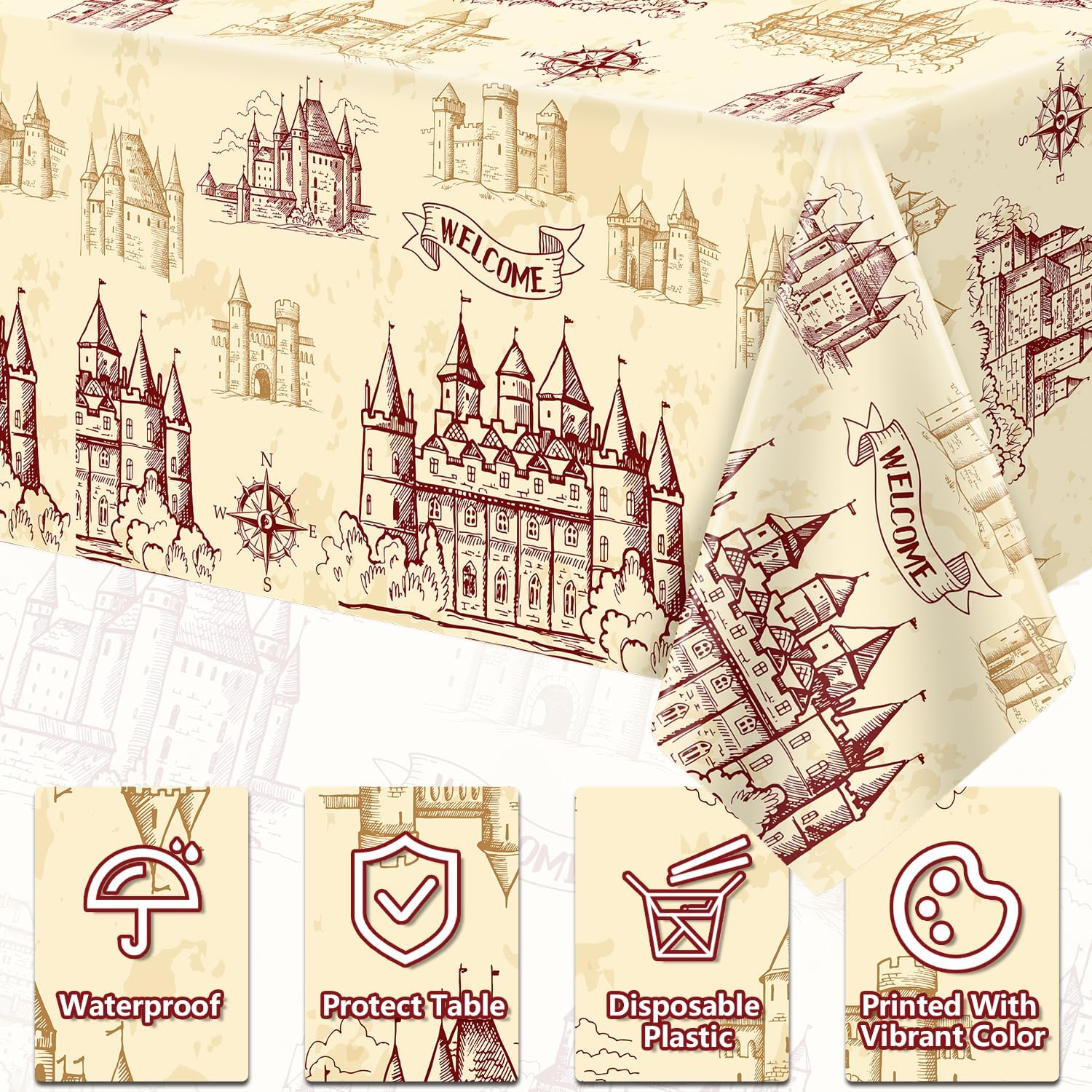 4Pcs Wizard Themed Tablecloth for Birthday Halloween Decor