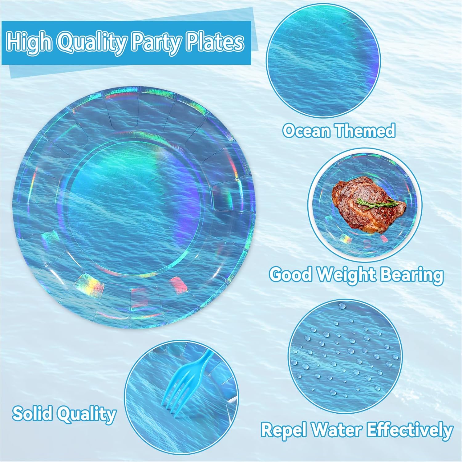 96 Pcs Iridescent Ocean Waves Party Plates and Napkins