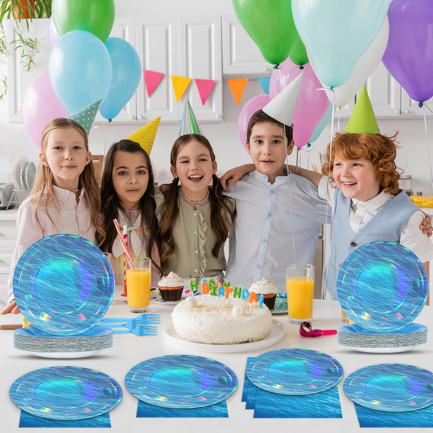 96 Pcs Iridescent Ocean Waves Party Plates and Napkins