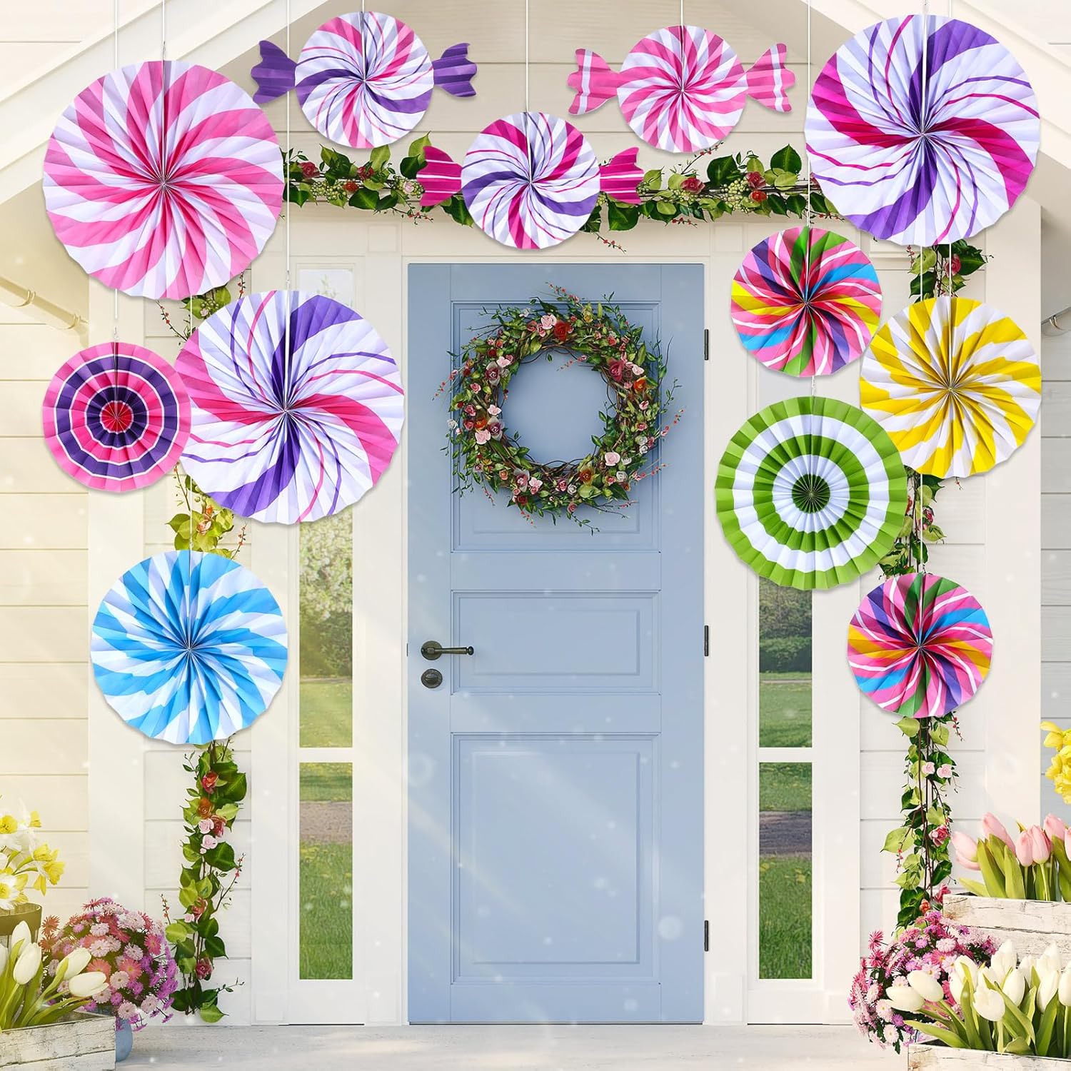 Outus 12 Pcs Candyland Themed Classroom Decor Fans