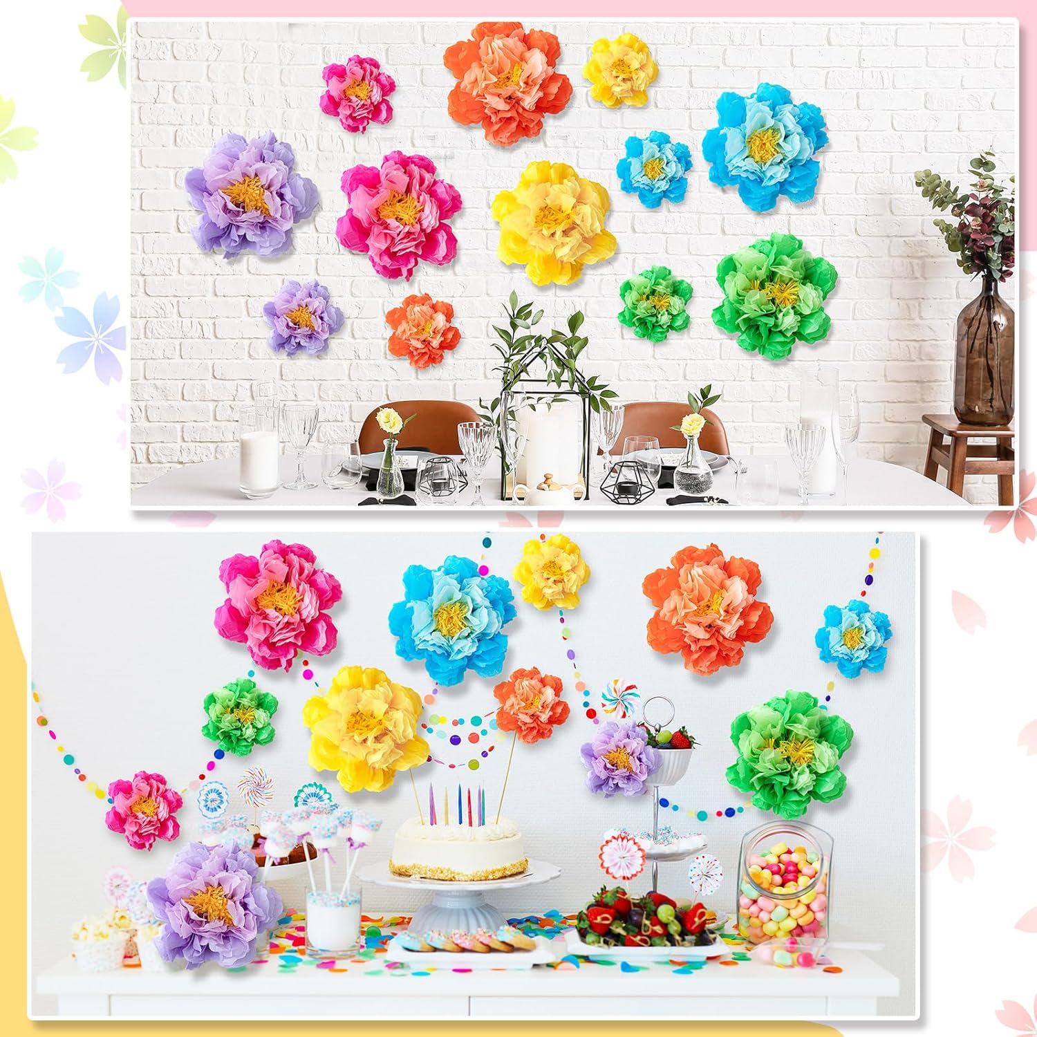 MotiMind 12 Pcs Tissue Paper Flowers for Party Decorations