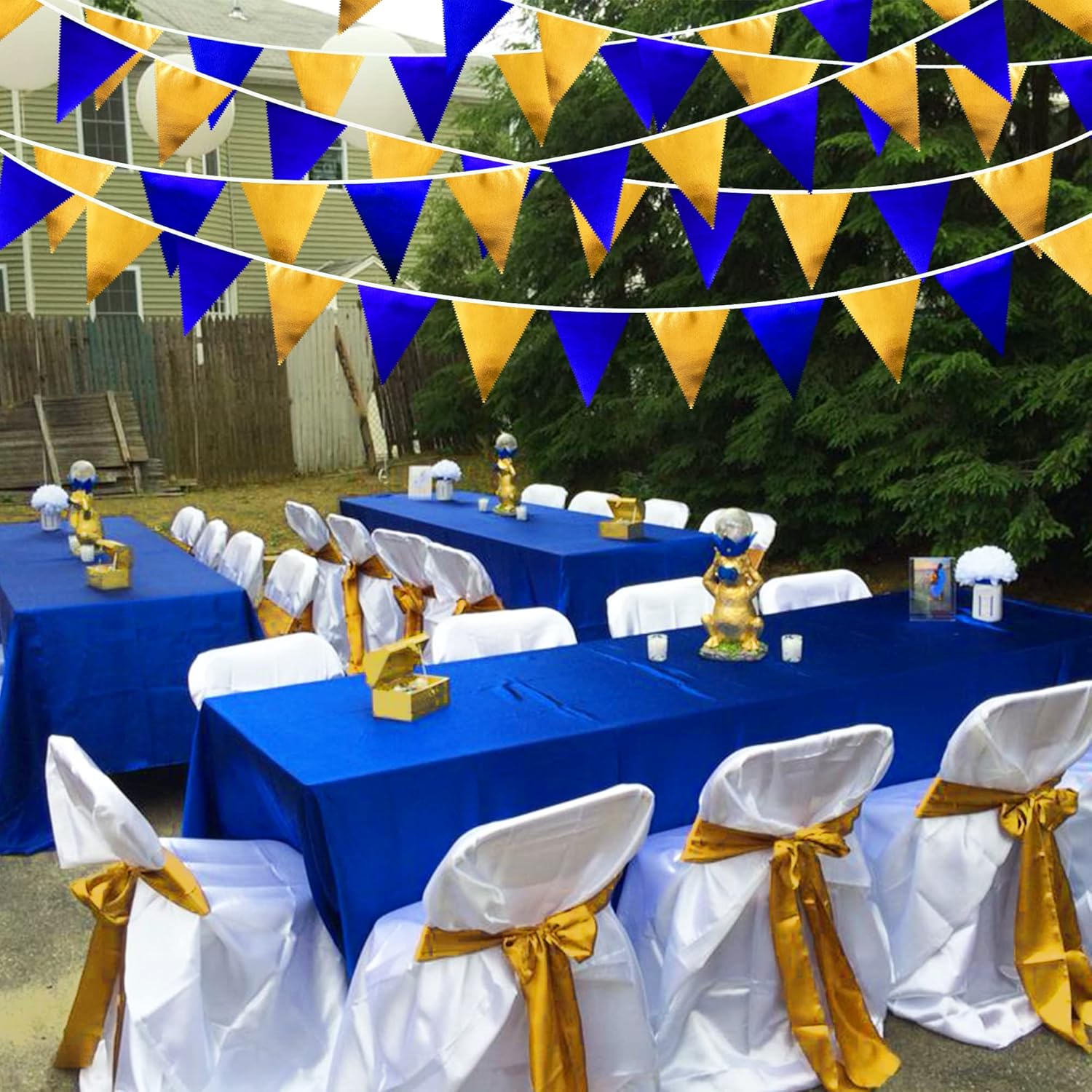 Royal Blue Gold Party Navy Blue Triangle Pennant Banner Flag Bunting Garland