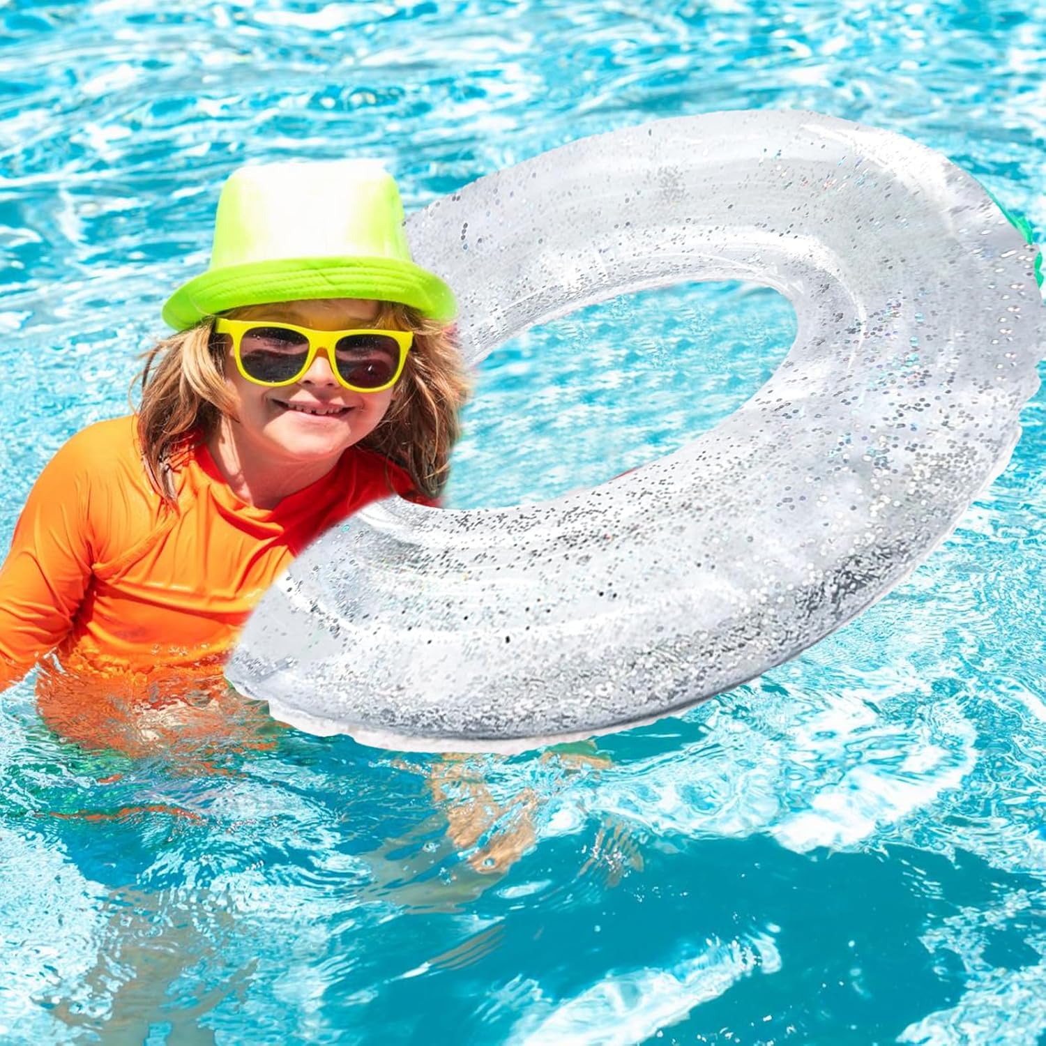 Whaline 4Pcs Clear Glitter Swim Rings