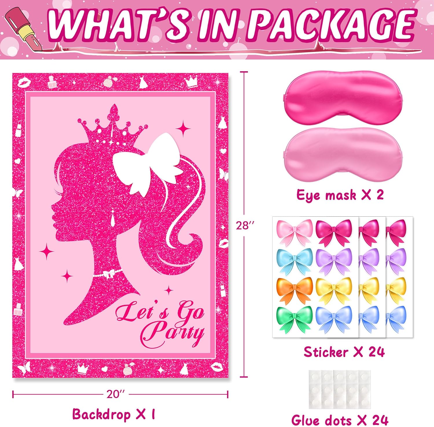 Hot Pink Pin the Bow Game Set for Kids