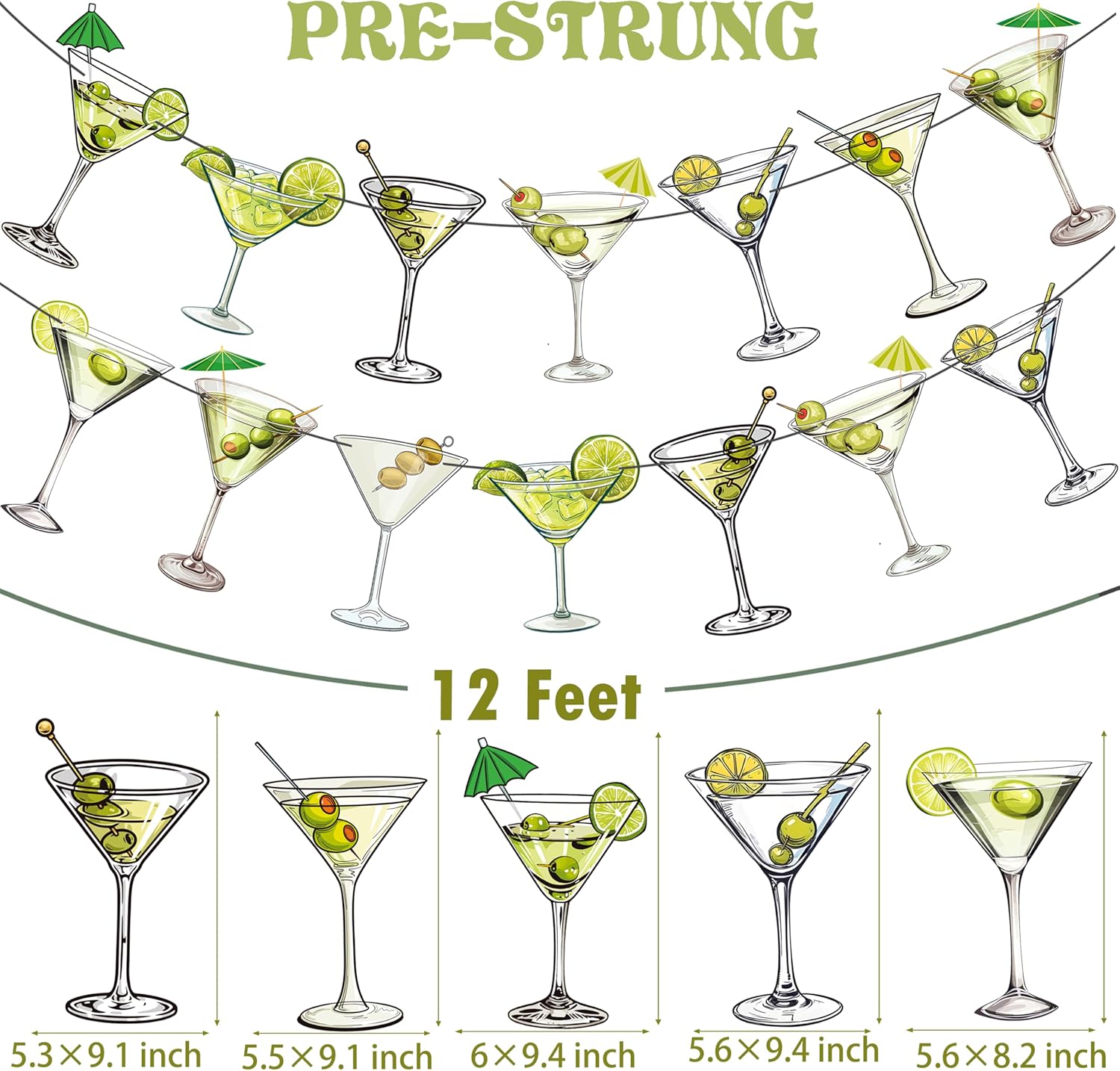 Martini Party Banners 2pcs Cocktail Cup Decorations