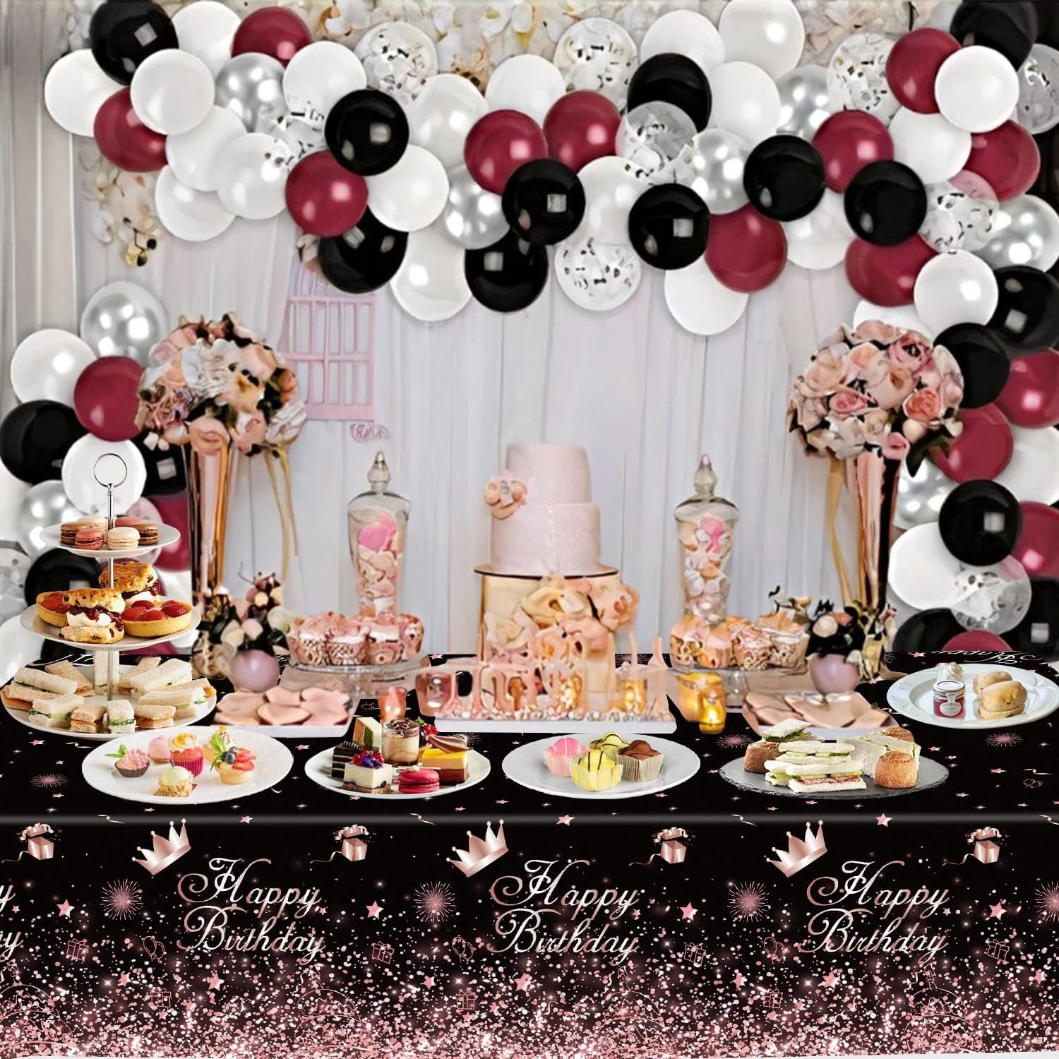 Black Rose Gold Tablecloth Pack of 4 for Birthday Party