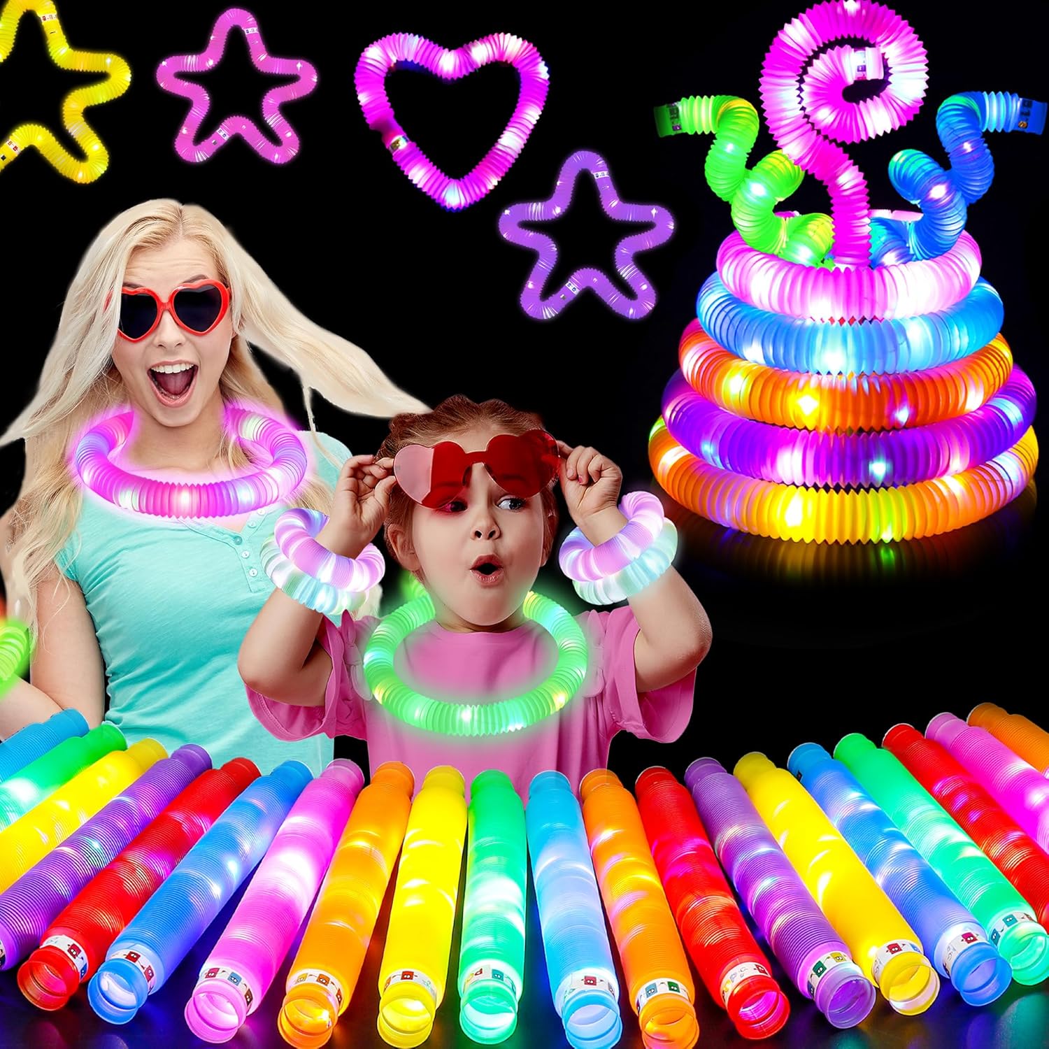 UrChoice Glow Sticks Party Favors 15 PCS LED Pop Tubes