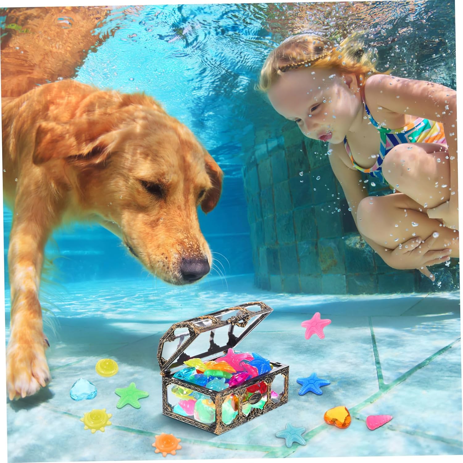 LIOOBO Diving Gems Pirate Treasure Chest Fake Diamonds Pool Decorations