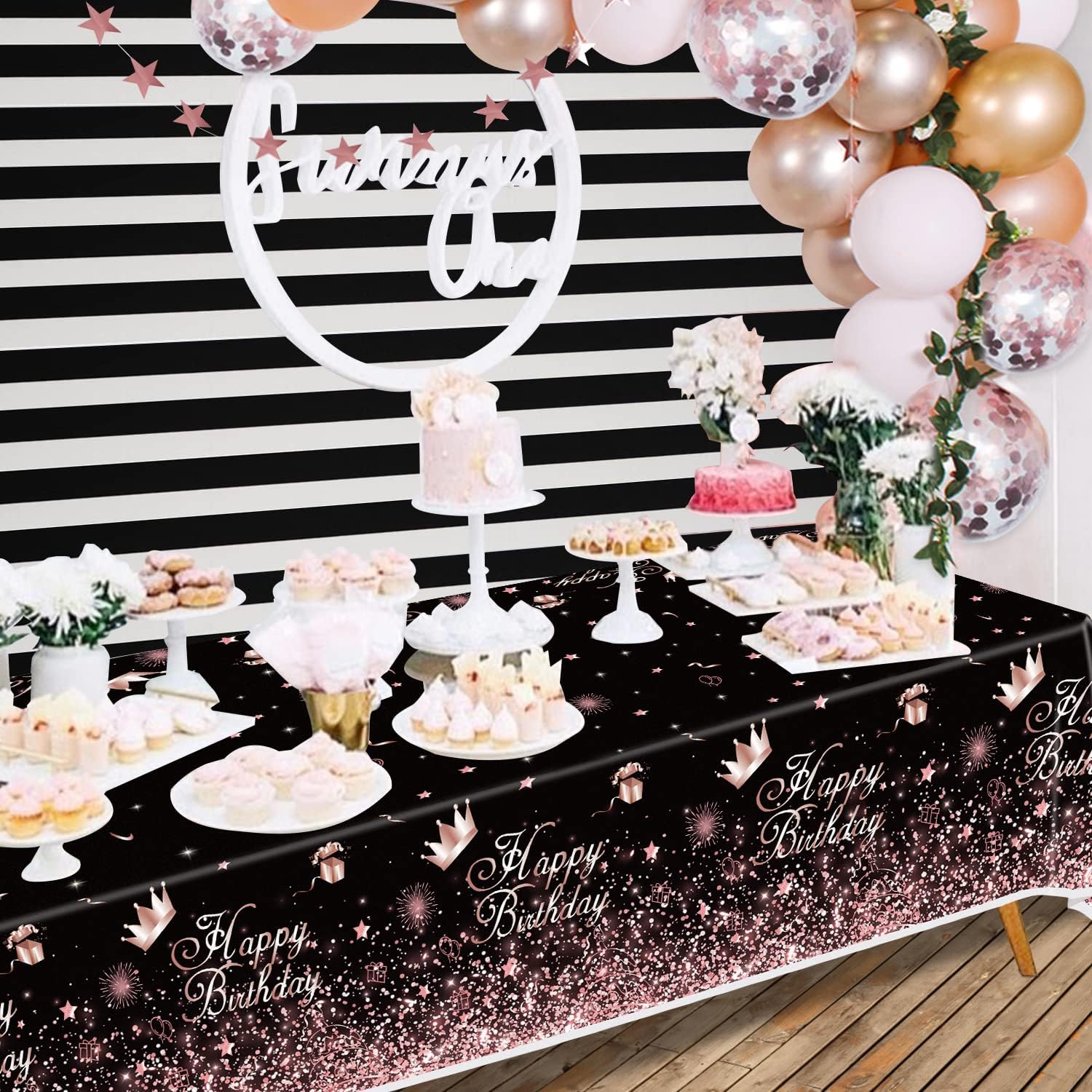 Black Rose Gold Tablecloth Pack of 4 for Birthday Party