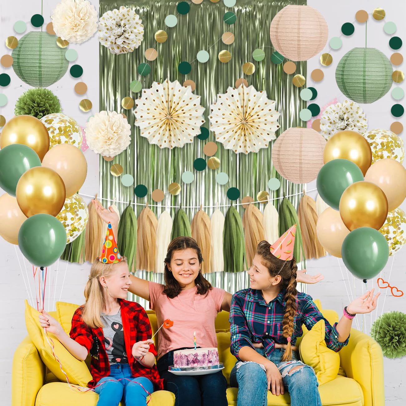 Sage Green Gold Party Decorations 45Pcs Kit