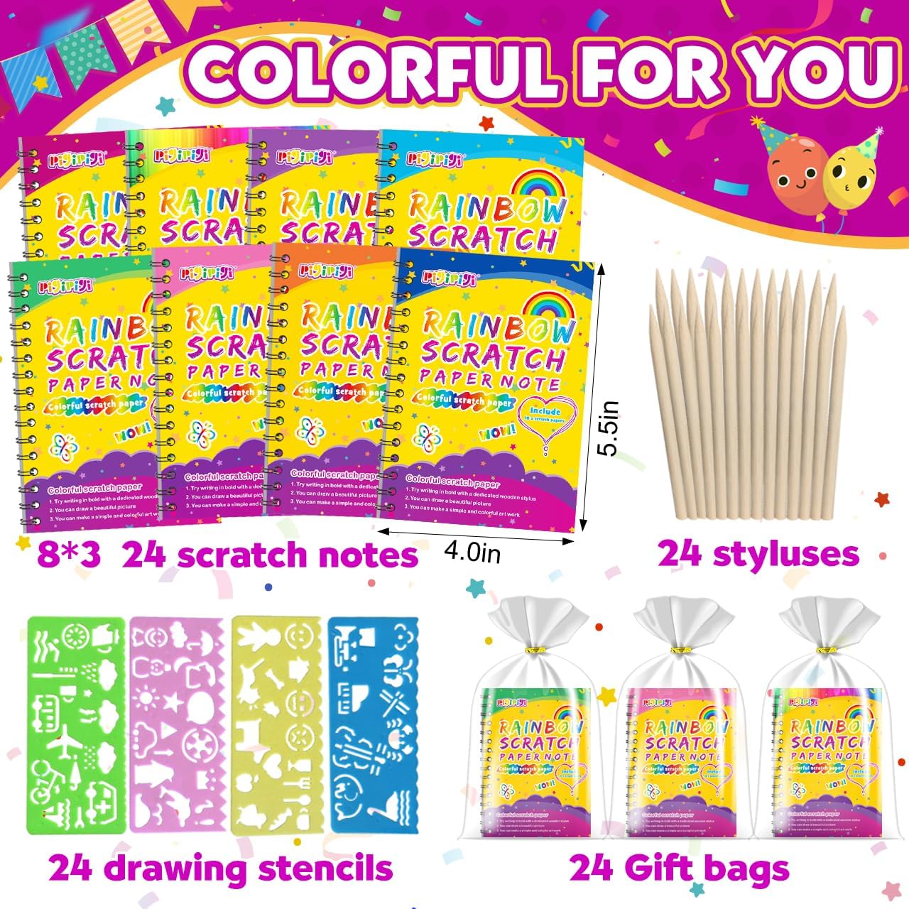 Pigipigi Rainbow Scratch Art Notebook Set 24 Pack