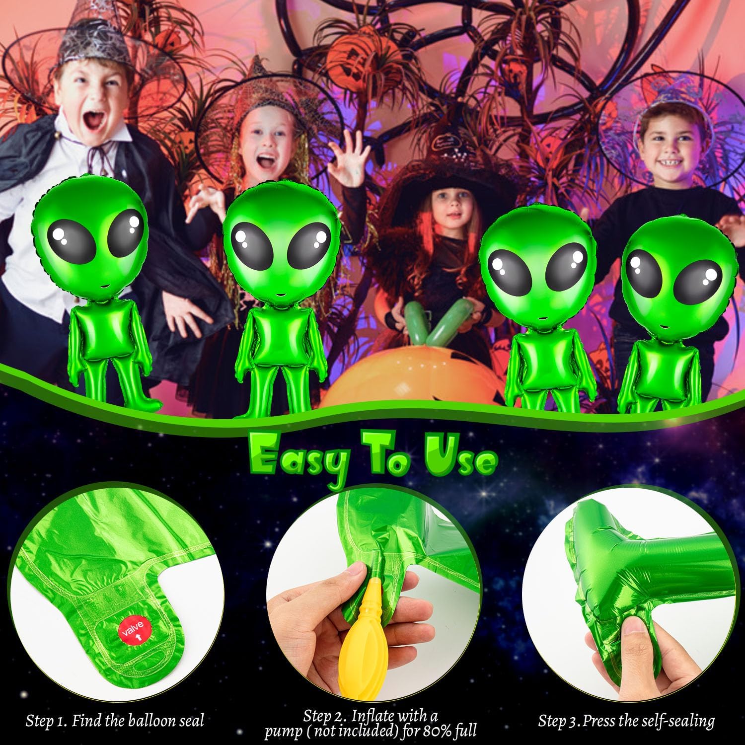 8 Green Alien Balloons for Halloween Party Decoration