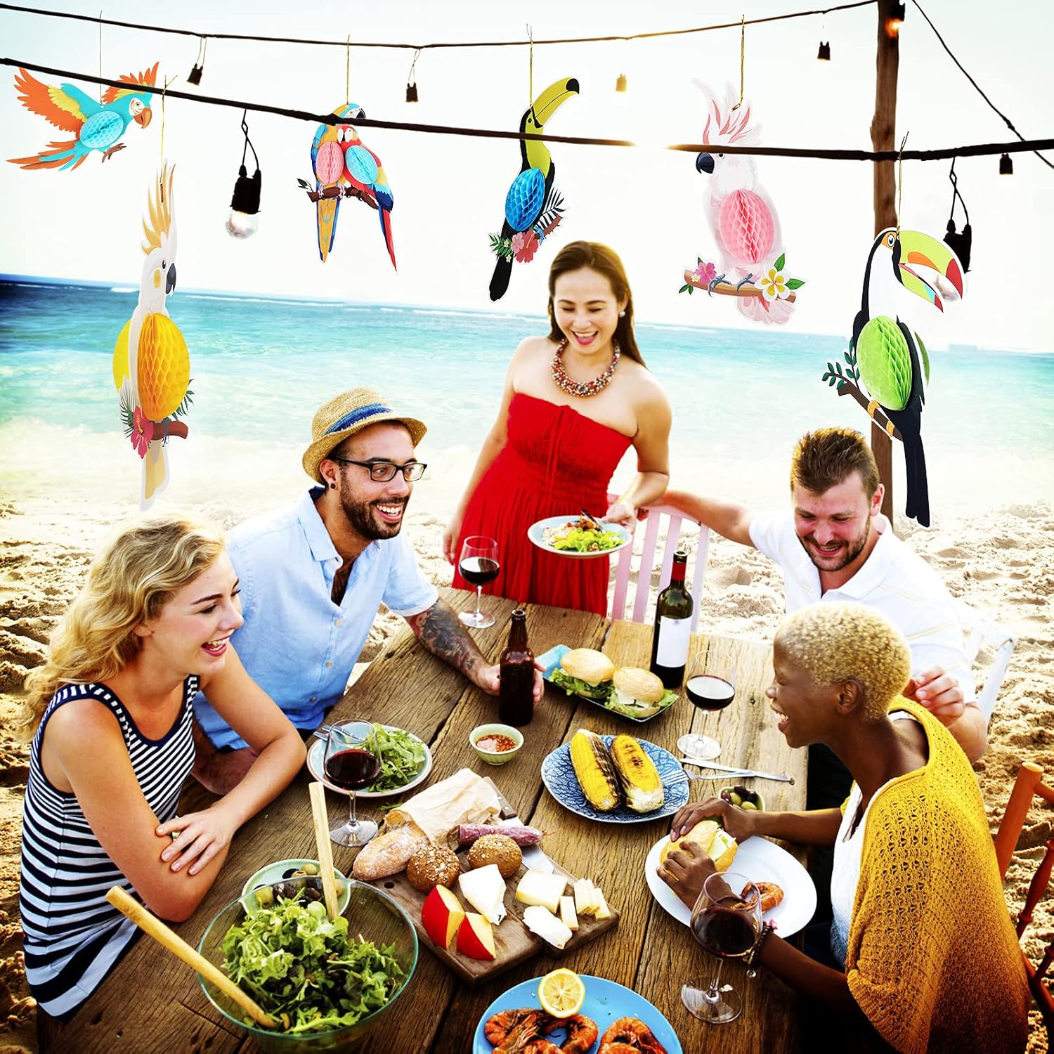 6 Pieces 10 Inch Tropical Parrot Birds Paper Cutouts Decorations