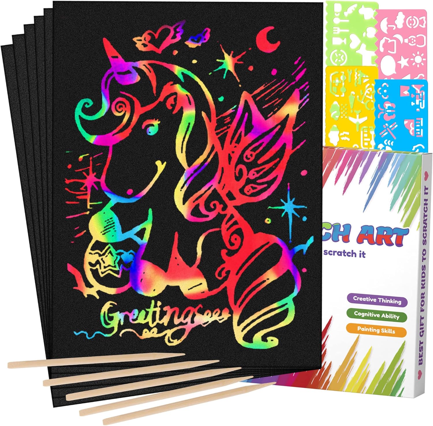 Mocoosy 60 Pcs Rainbow Scratch Art Paper for Kids