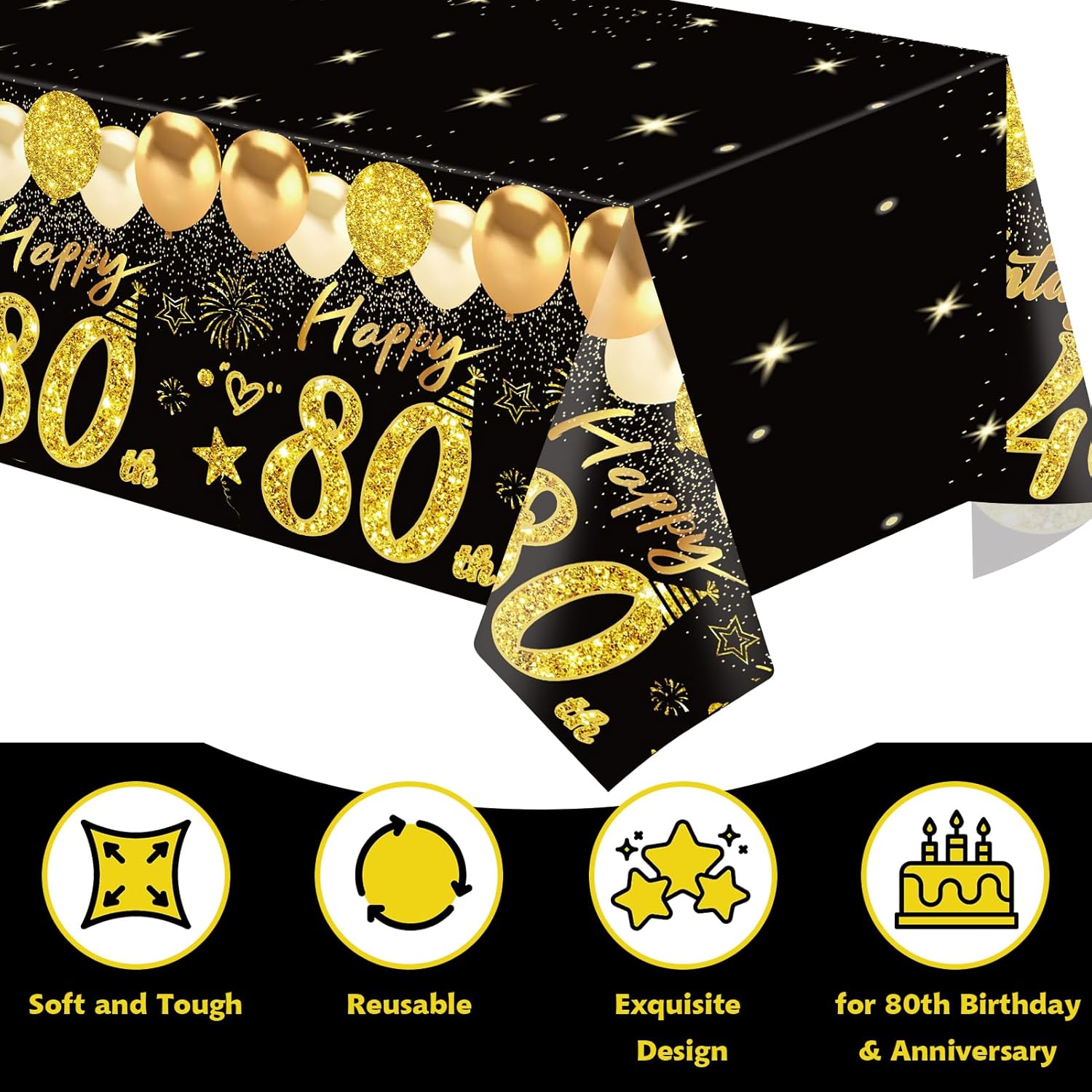 Uiorgui 2pcs 80th Birthday Tablecloth Set