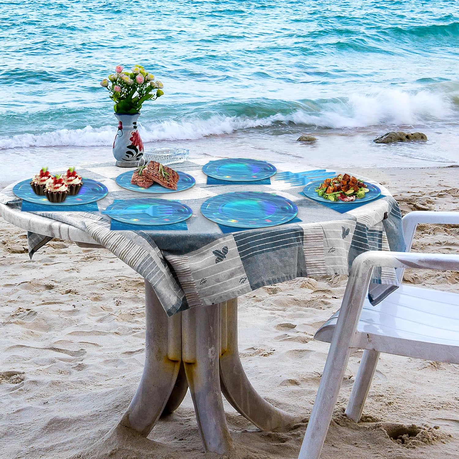 96 Pcs Iridescent Ocean Waves Party Plates and Napkins