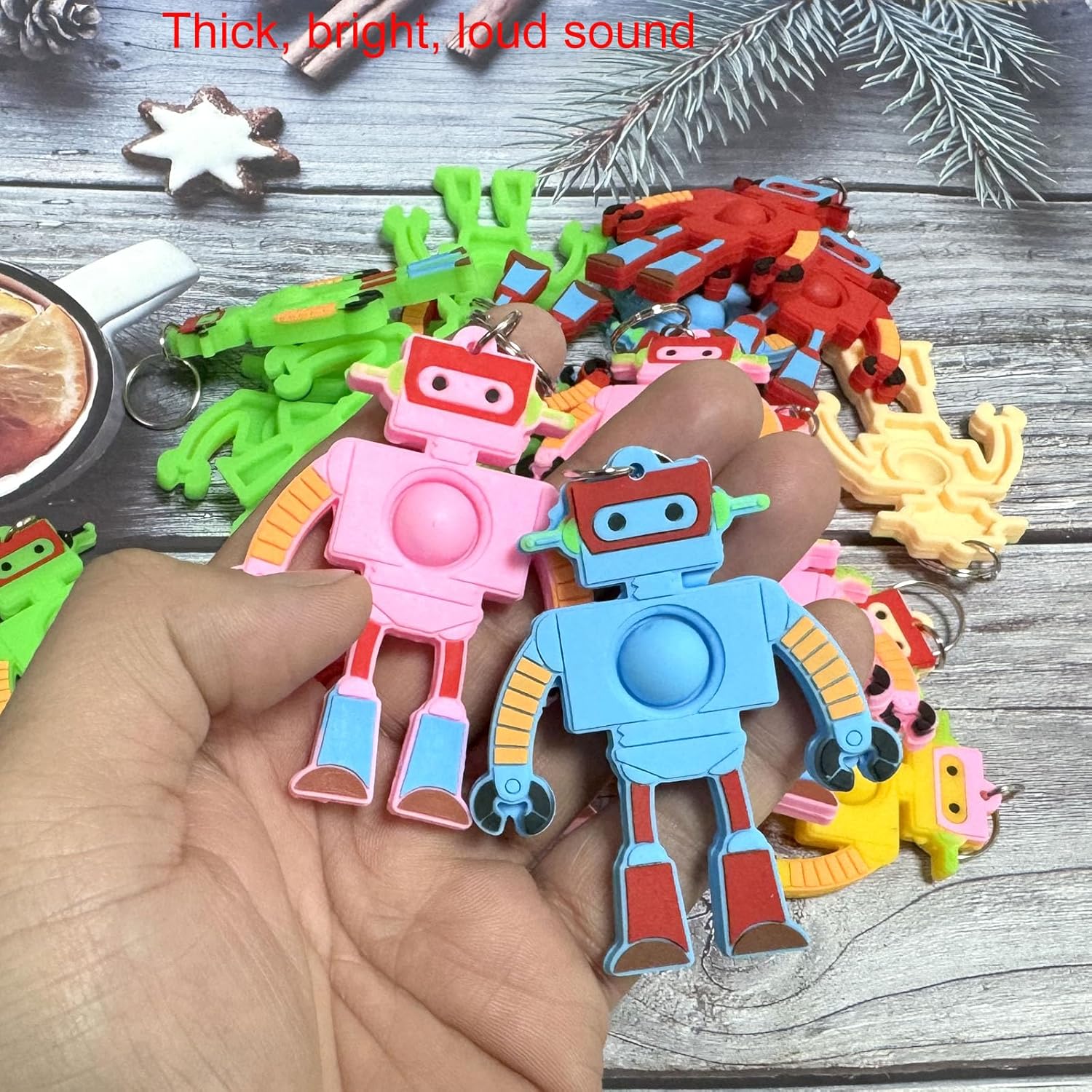 Goodangie00 24 Pack Rainbow Robot Fidget Pop Keychains