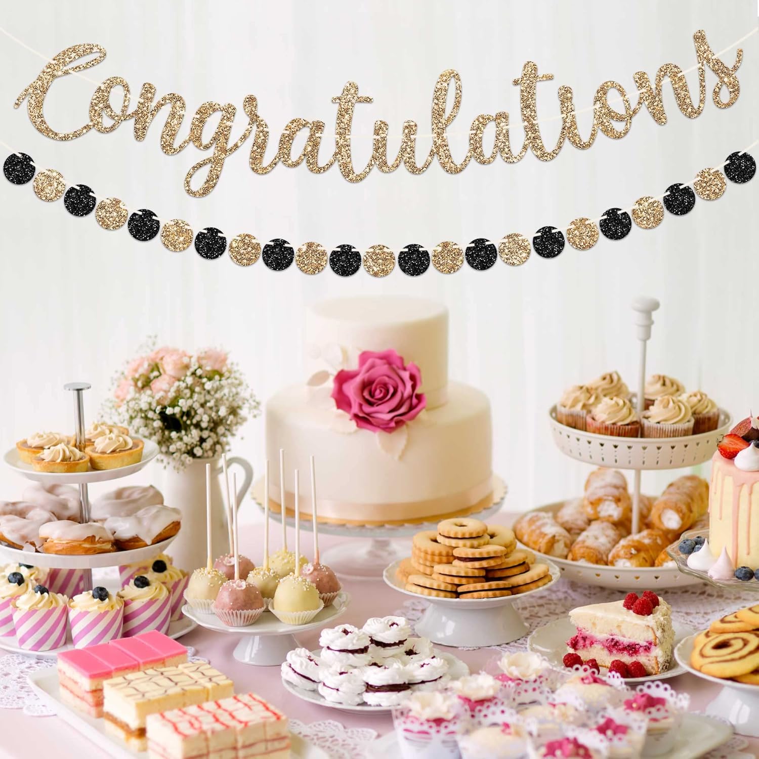 Pre-Strung Gold Glitter Congratulations Banner - 6 ft Strand