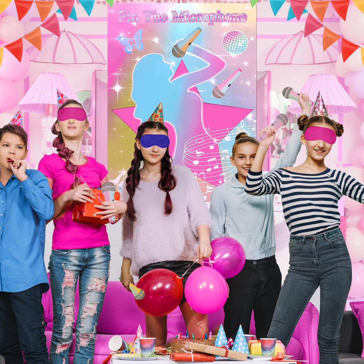 Pin The Microphones On Famous Singers Party Game Poster