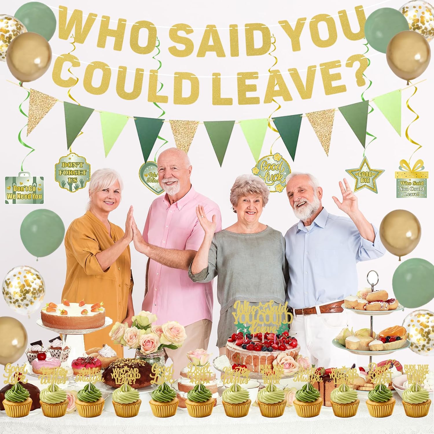 Roetyce Farewell Party Decorations Green Gold Banner Balloons Cake Toppers