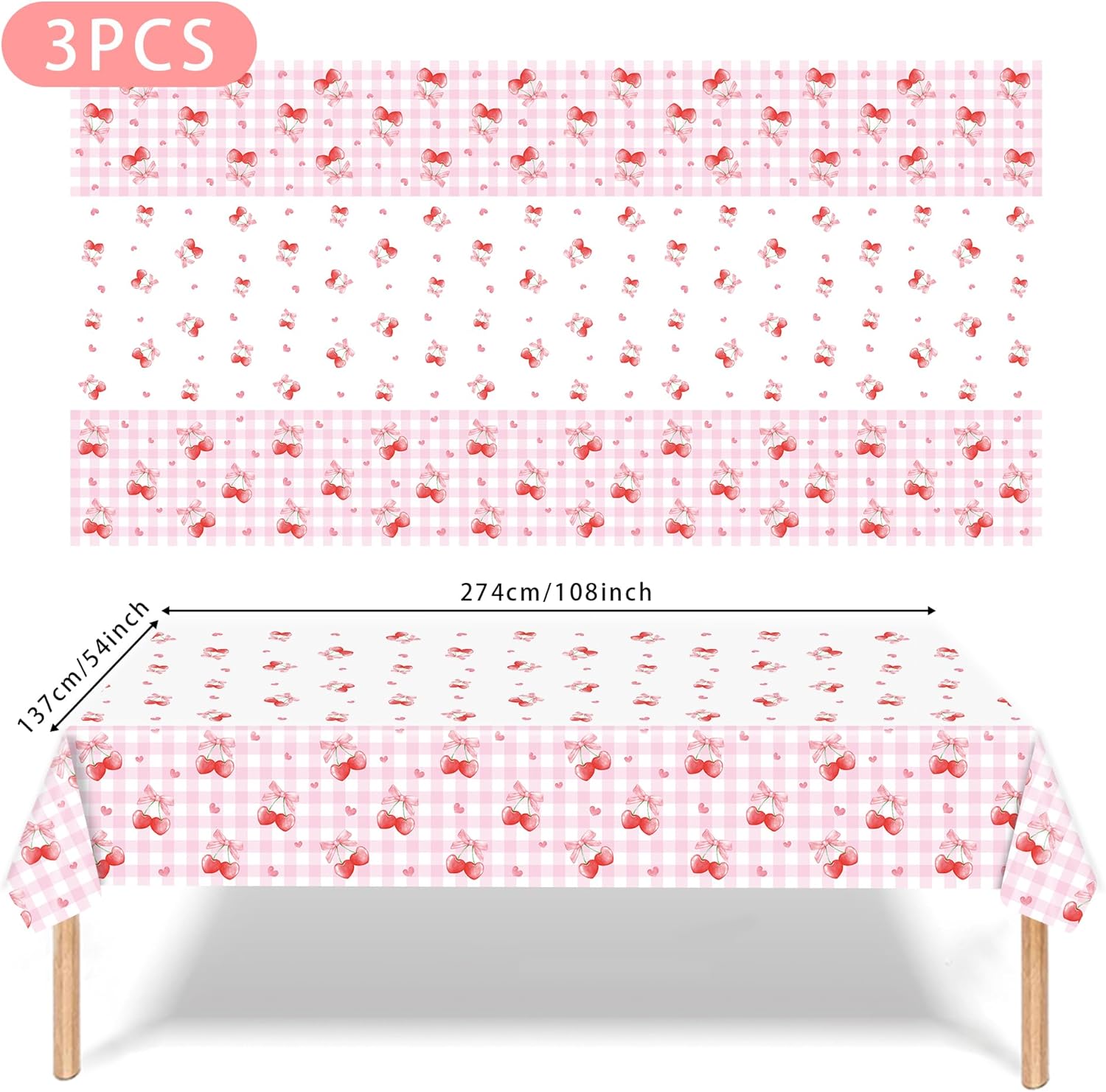 3PCS Cherry Tablecloths Birthday Party Decor