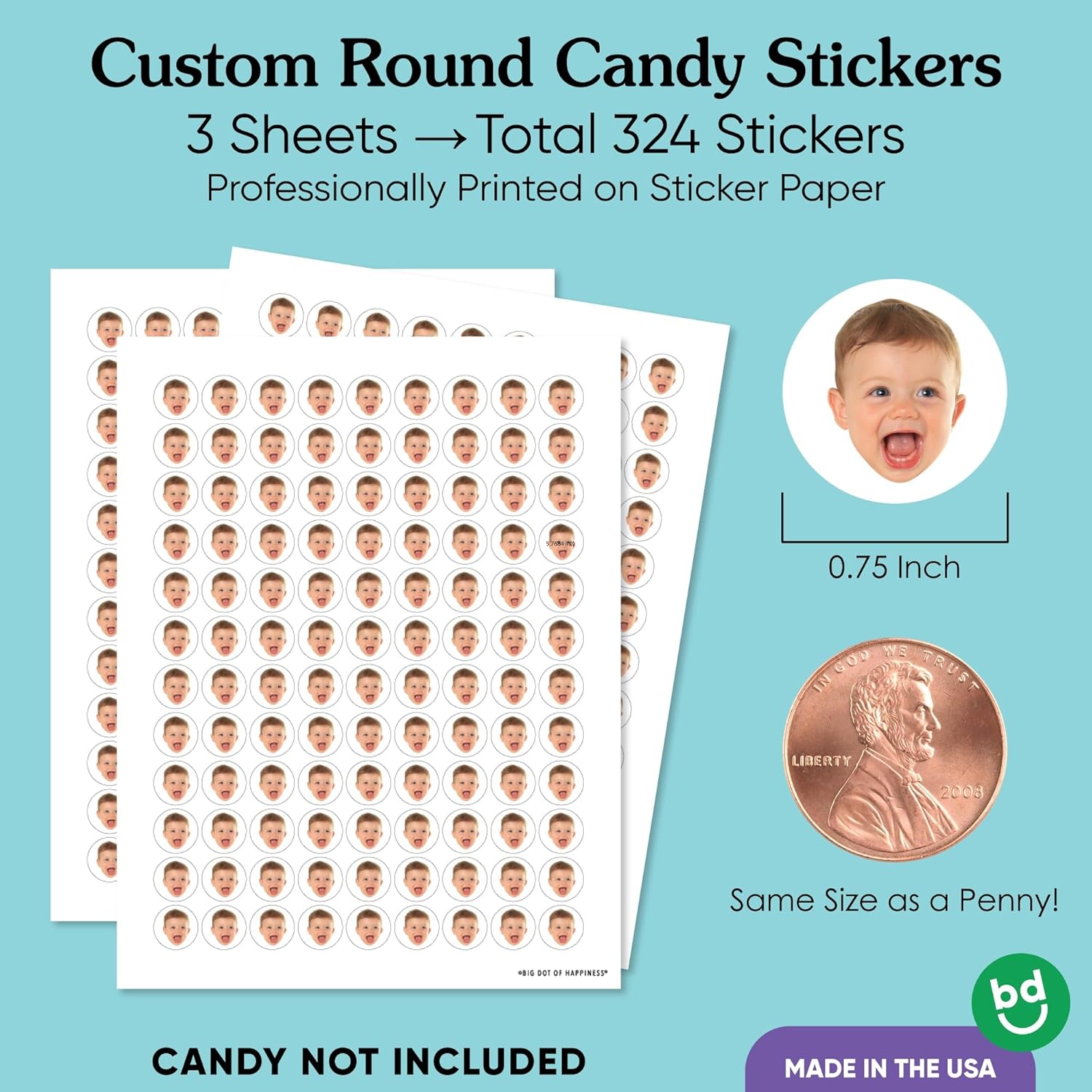 Custom Fun Face Candy Stickers with Personalized Design