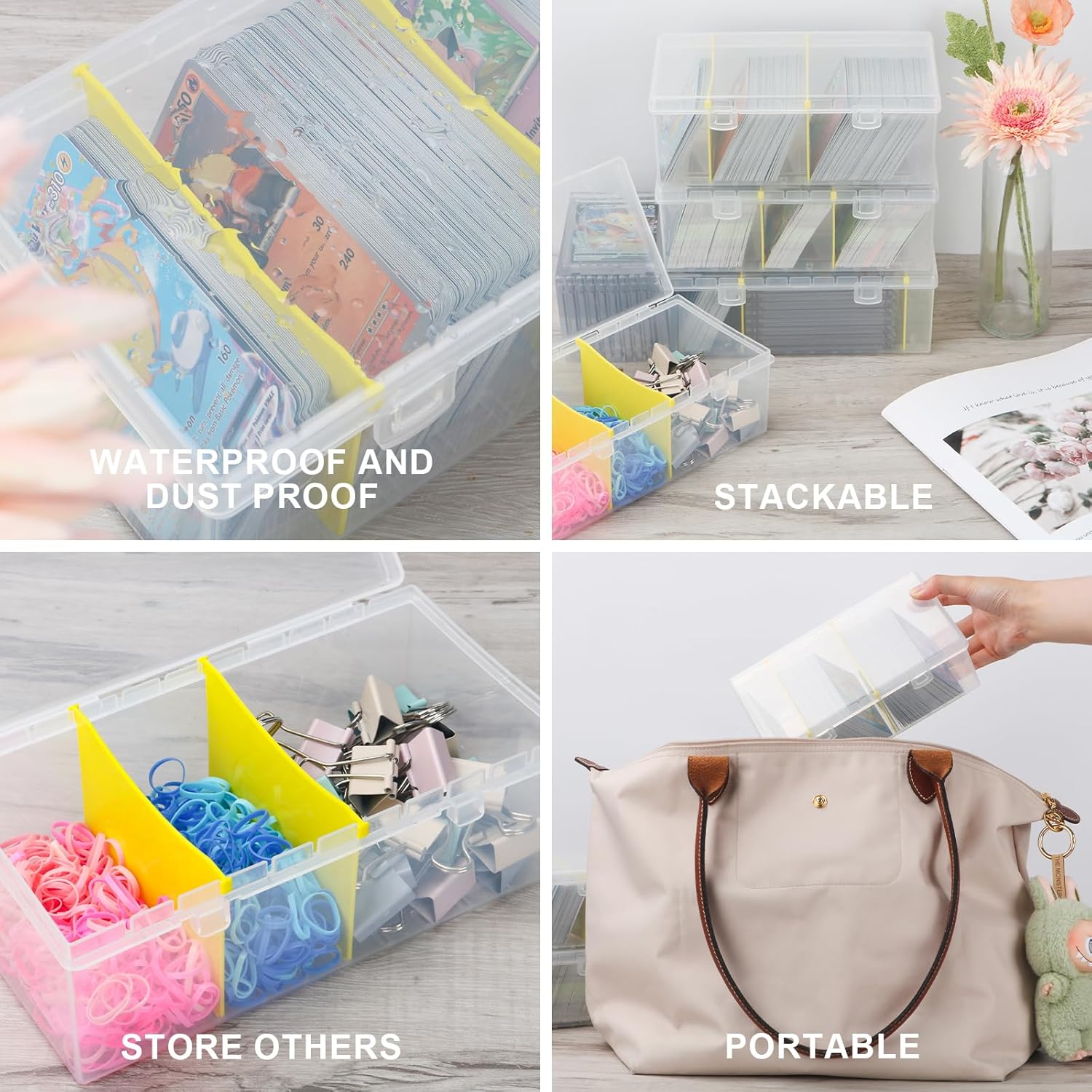 UNAOIWN 4 Pack Card Storage Boxes with Dividers
