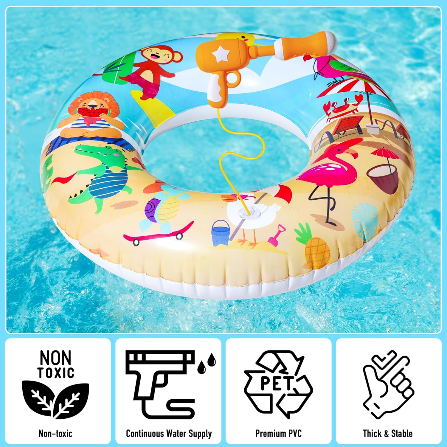 Pool Party Set with 3 Swim Rings Water Guns and Beach Ball