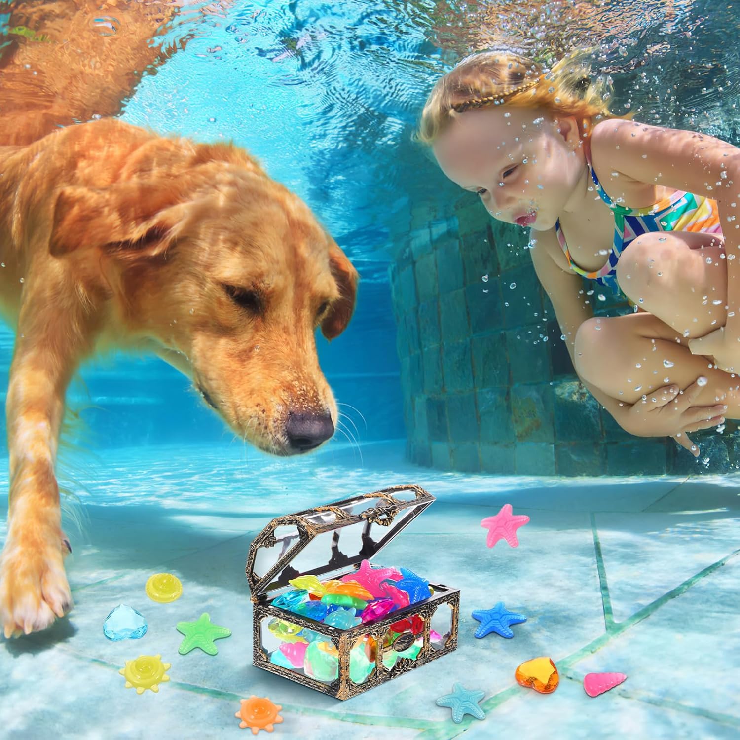 Pirate Treasure Chest Glowing Gems Pool Toy