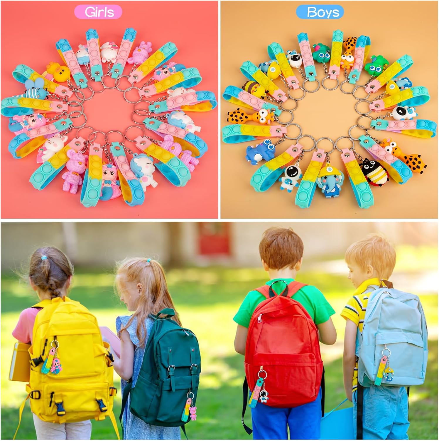 28 Pack Pop Fidget Toys with 3D Animal Keychains for Kids