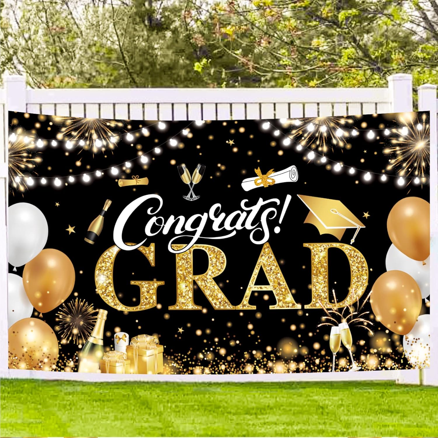 2025 Graduation Banner Black and Gold 728x433 Inch
