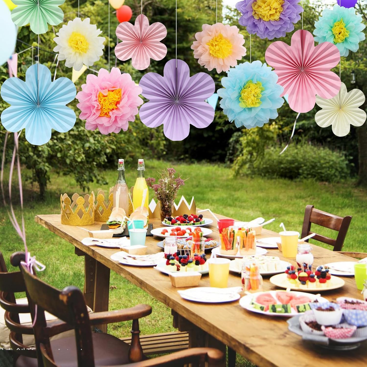 BestoFun 12PCS Pastel Tissue Paper Flowers Fans Decorations