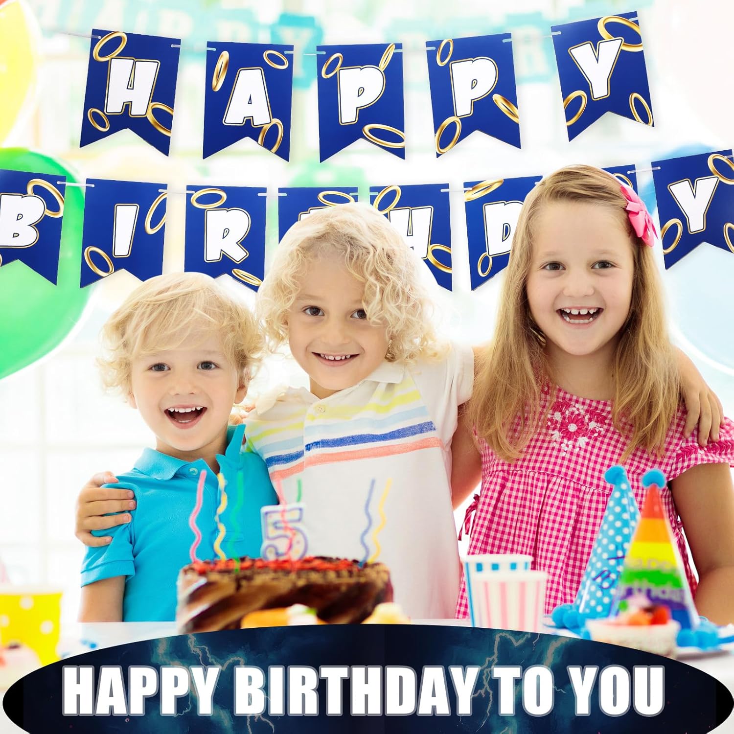 Blue Golden Birthday Party Decorations Banner