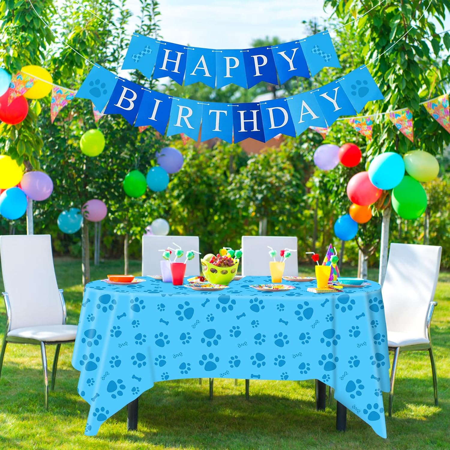 DUAIAI Paw Print Tablecloths 3 Pack Blue