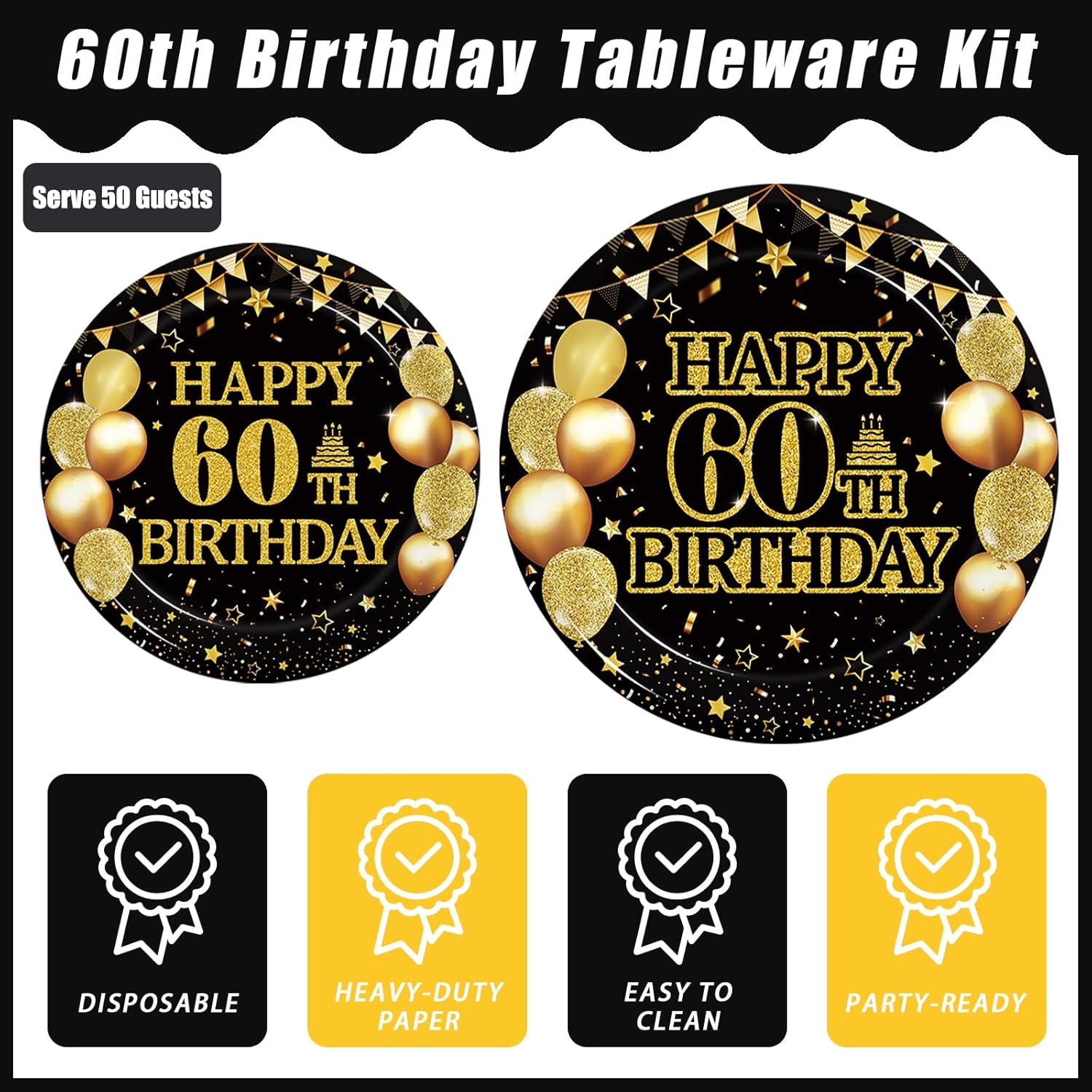 200Pcs 60th Birthday Tableware Set for 50 Guests
